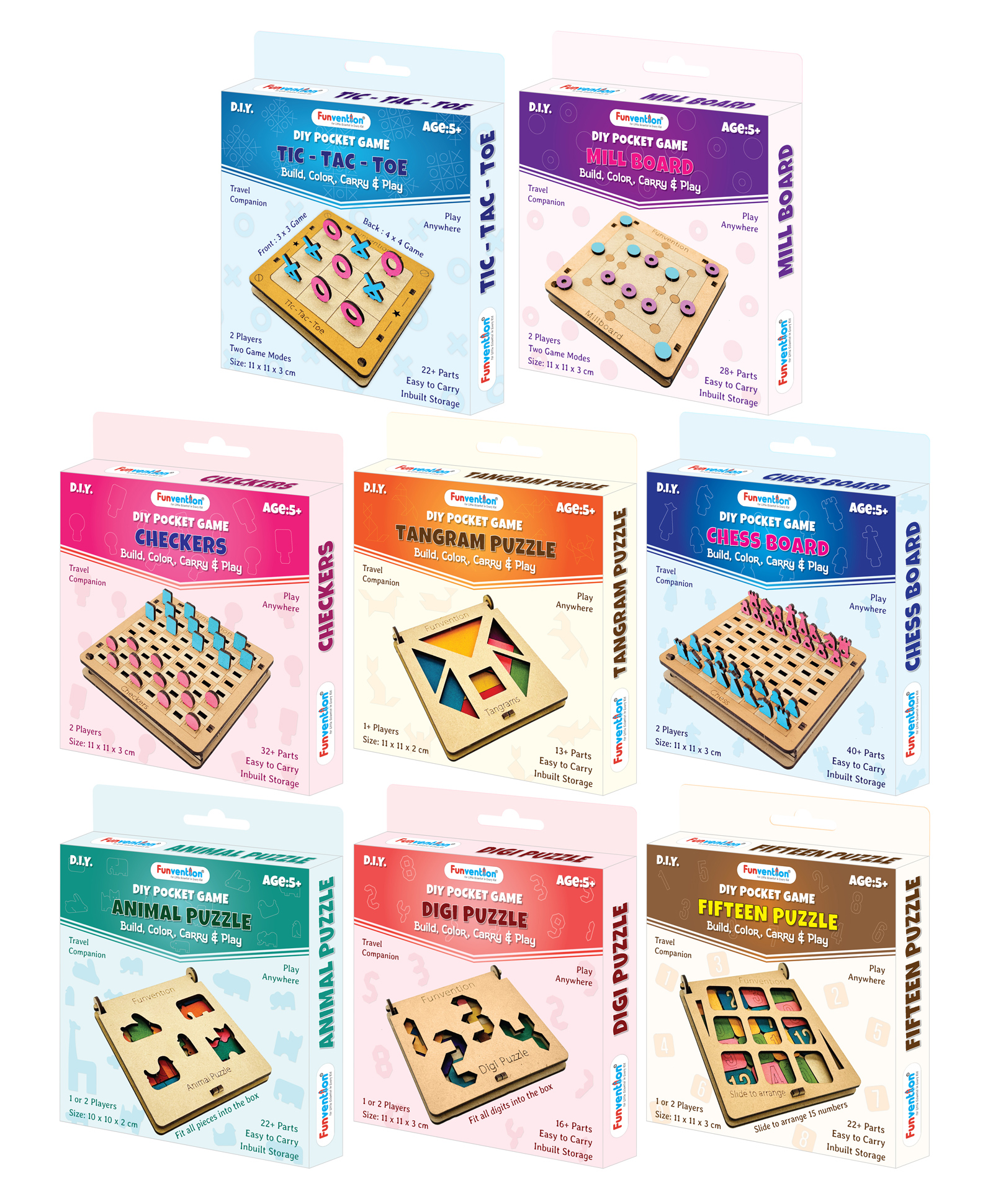 Funvention Set Of 8 DIY Pocket Travel Games Family Board Game - Multicolour-image-48