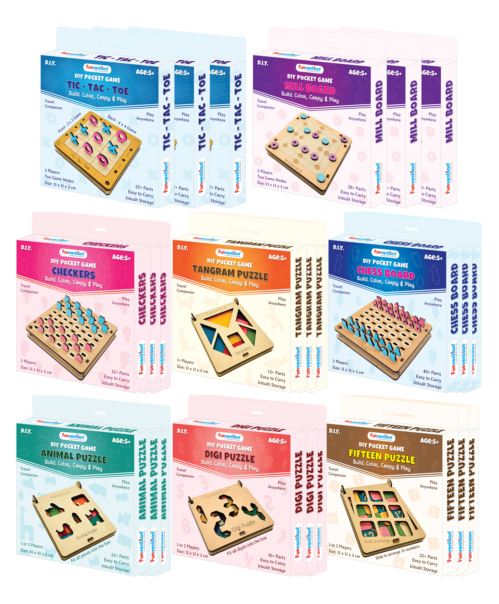 Funvention Set Of 24 DIY Pocket Travel Games Board Games - Multicolour-picture-20
