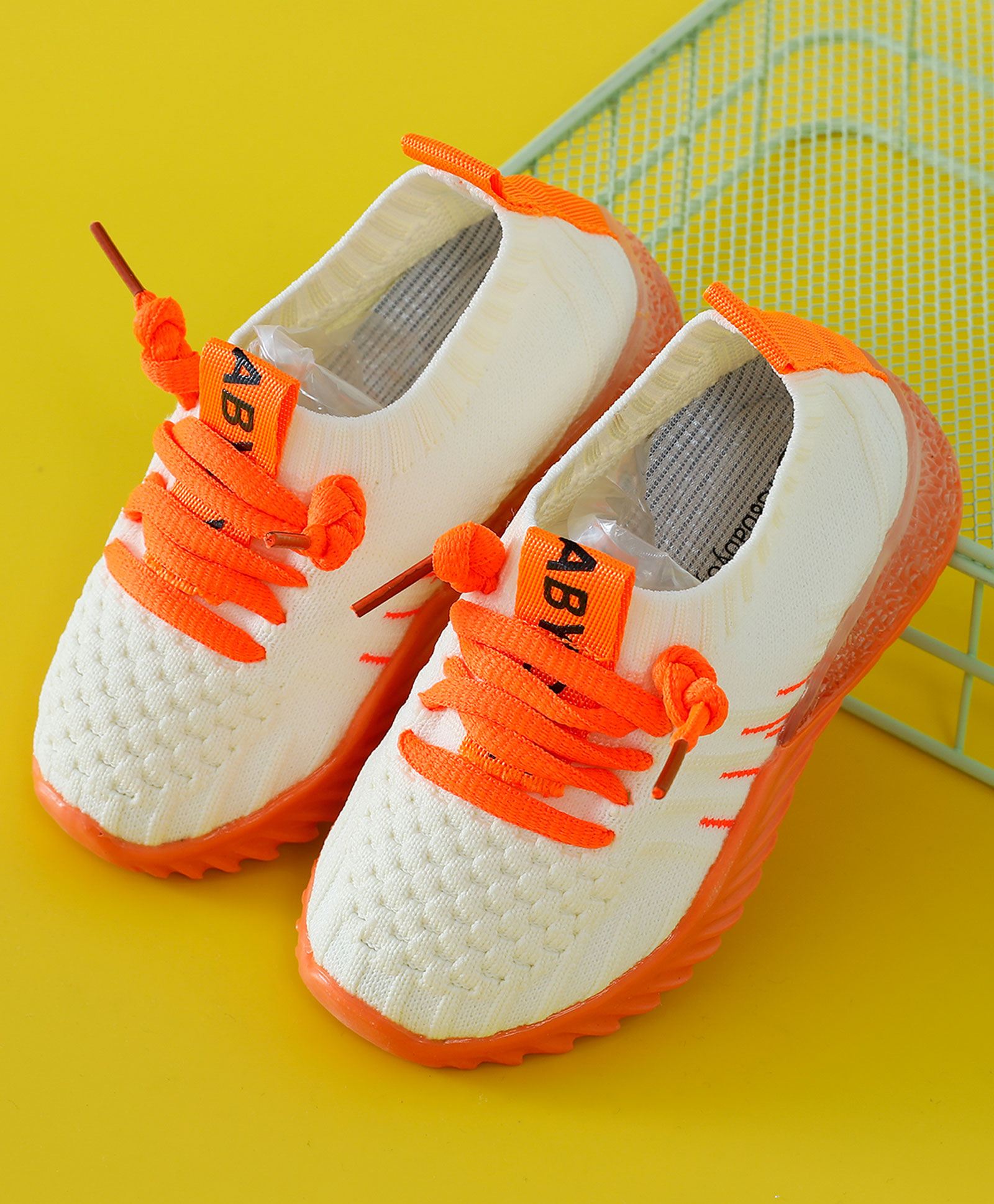 Babyoye Sneakers With Lace Up Closure - Orange & White-image-13