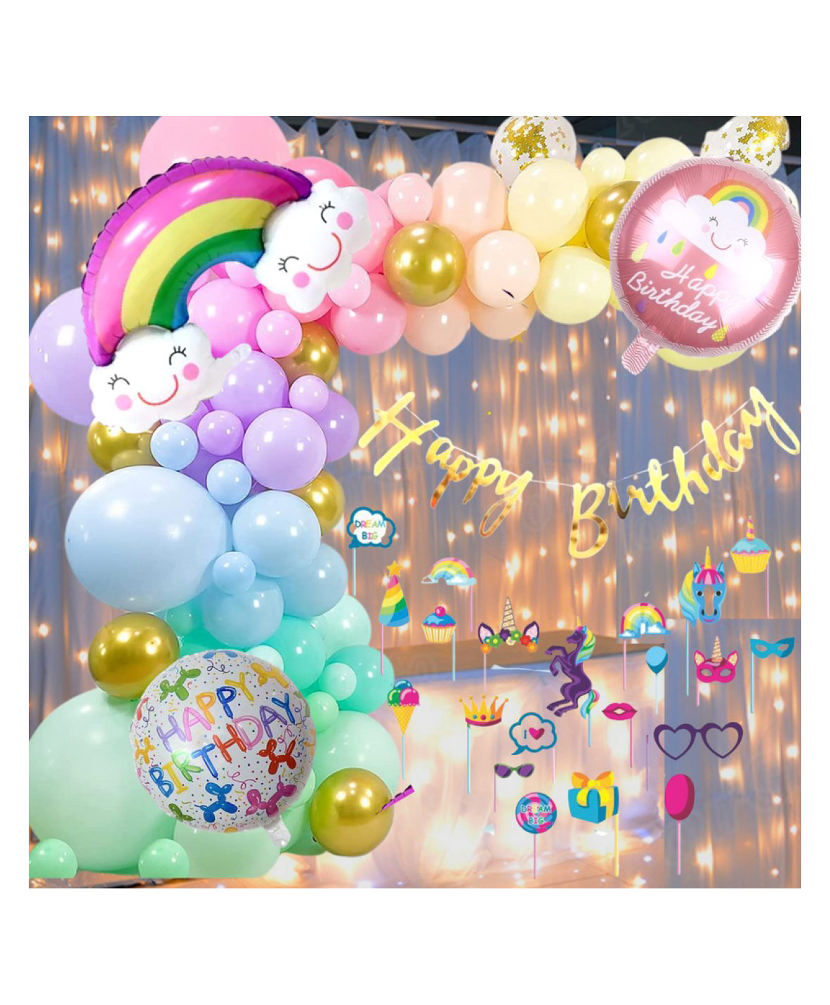 Puchku Happy Birthday Rainbow Foil Balloon - Pack of 70