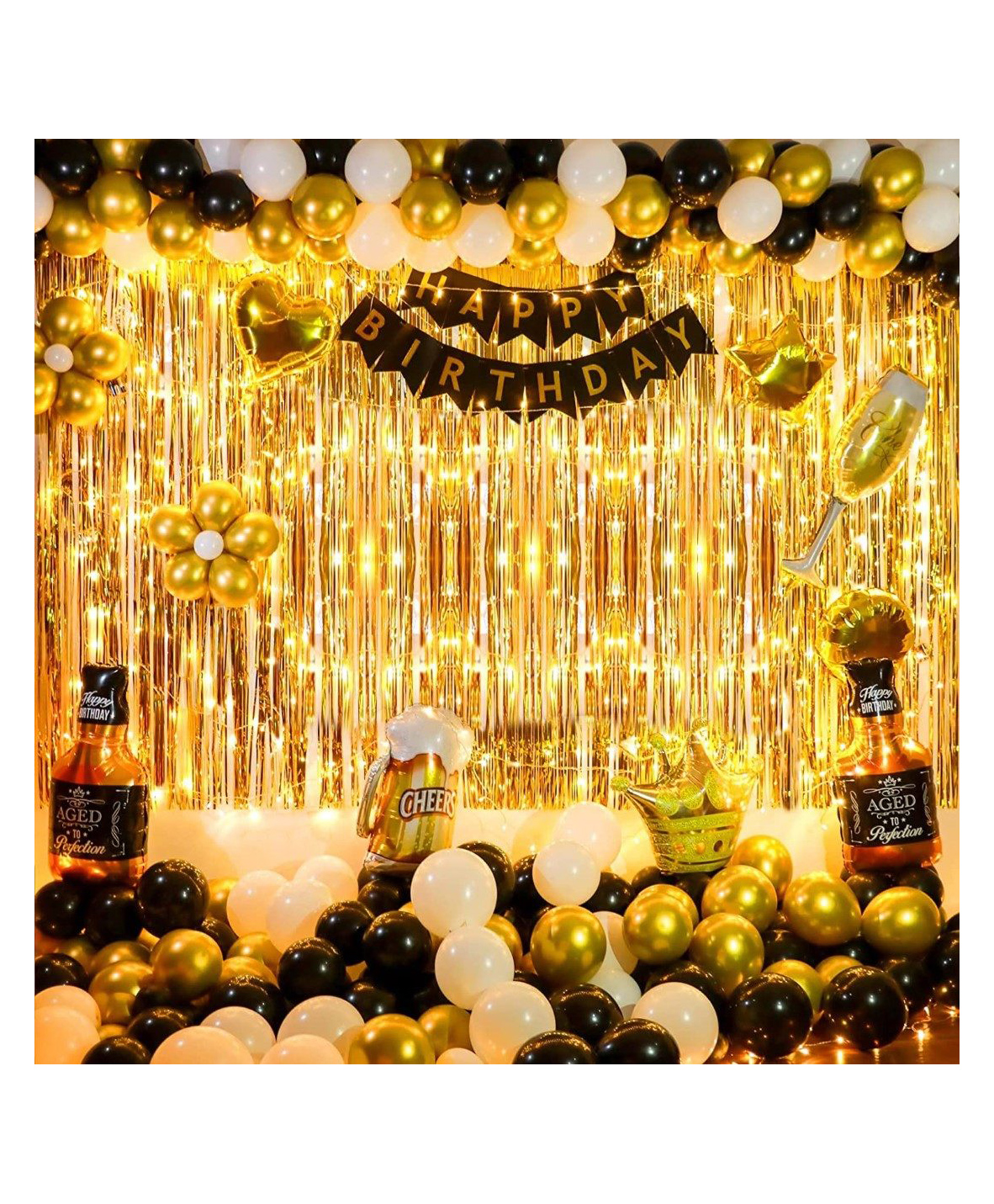 Puchku  Birthday Decoration Kit Golden & Black  - Pack of 53-image-14