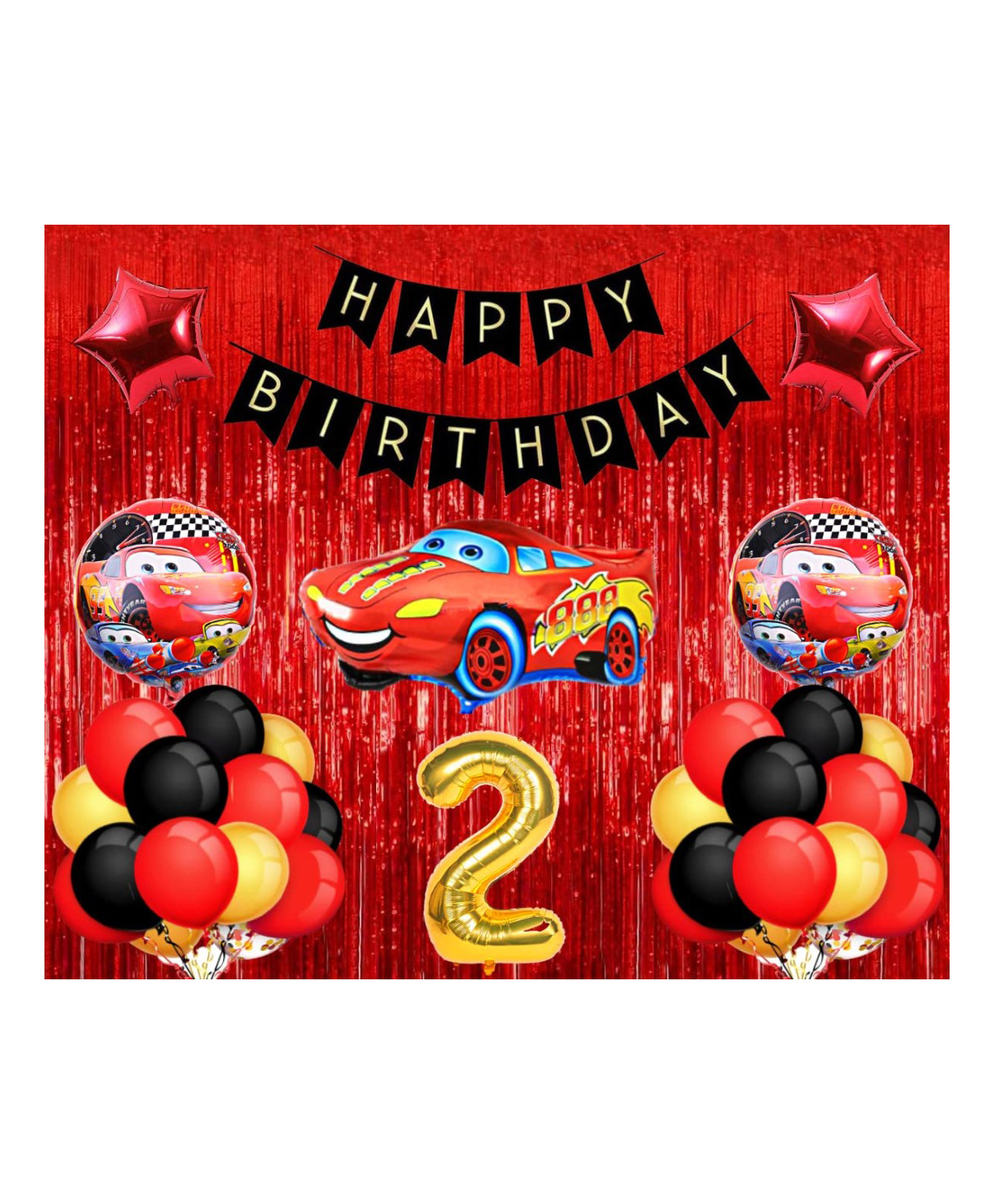 Puchku Car Theme 2nd Birthday Decoration Red & Black - Pack of 39-picture-13