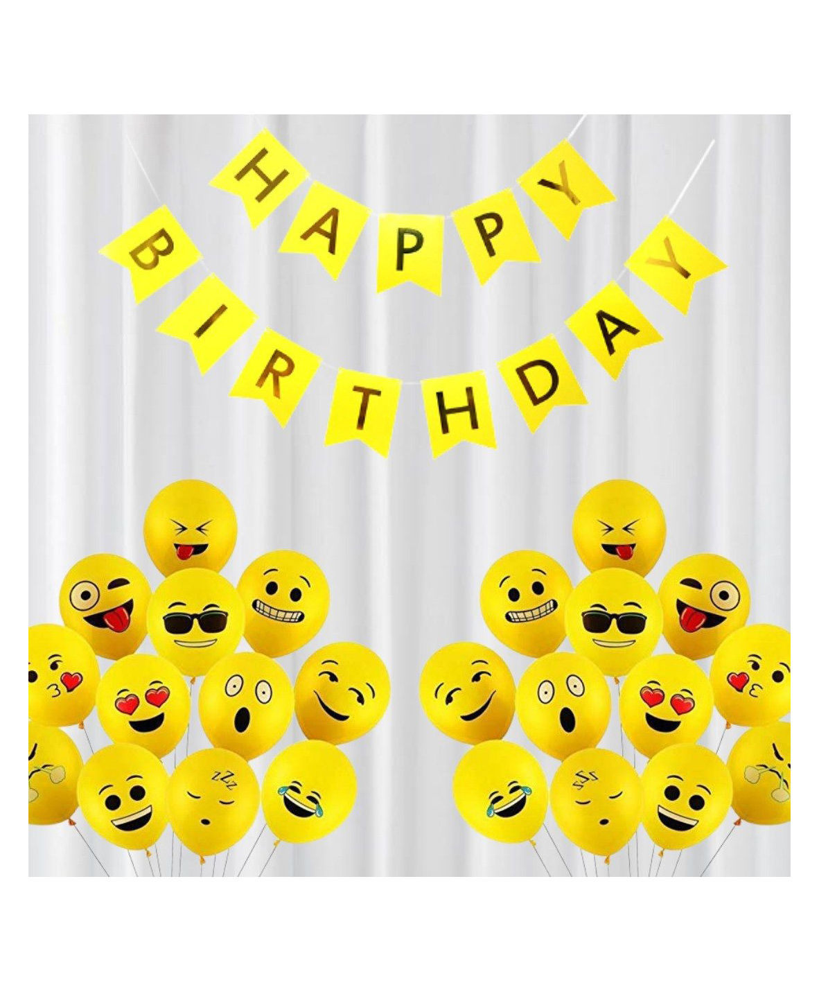 Puchku Printed Mix Emoji Latex Smiley Balloons with Banner for Decoration Kit Combo Pack of 51 - Yellow-image-46