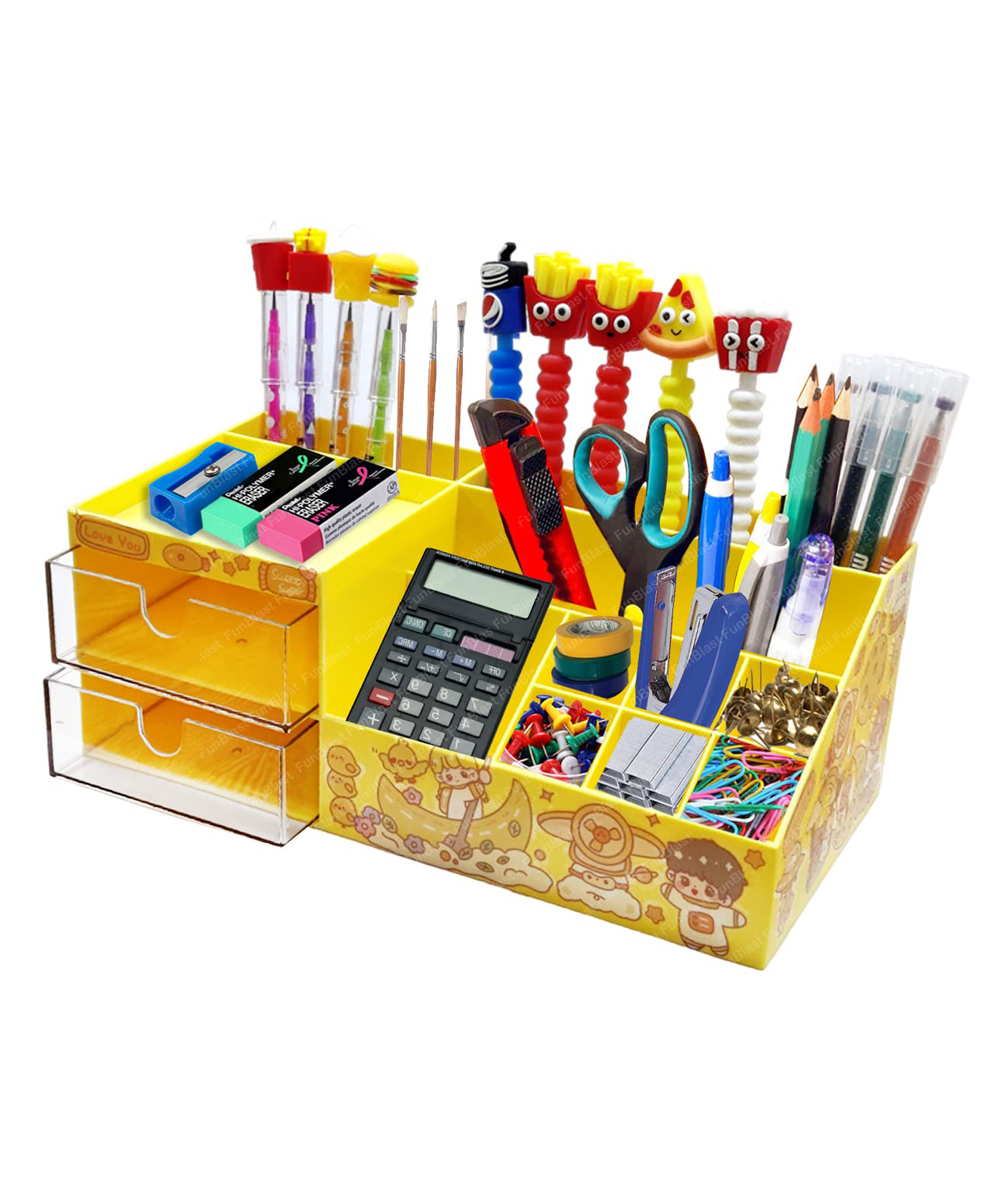 FunBlast Pen Holder Box with DIY Stickers - Yellow-image-38