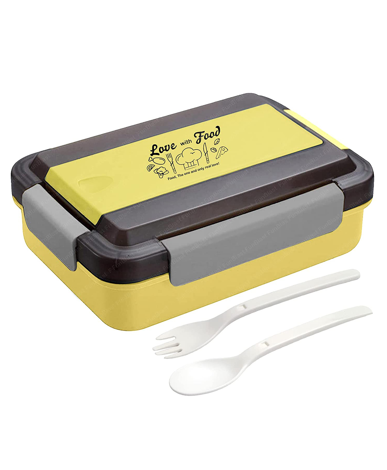 FunBlast Lunch Box with Spoon and Fork  Yellow-picture-15