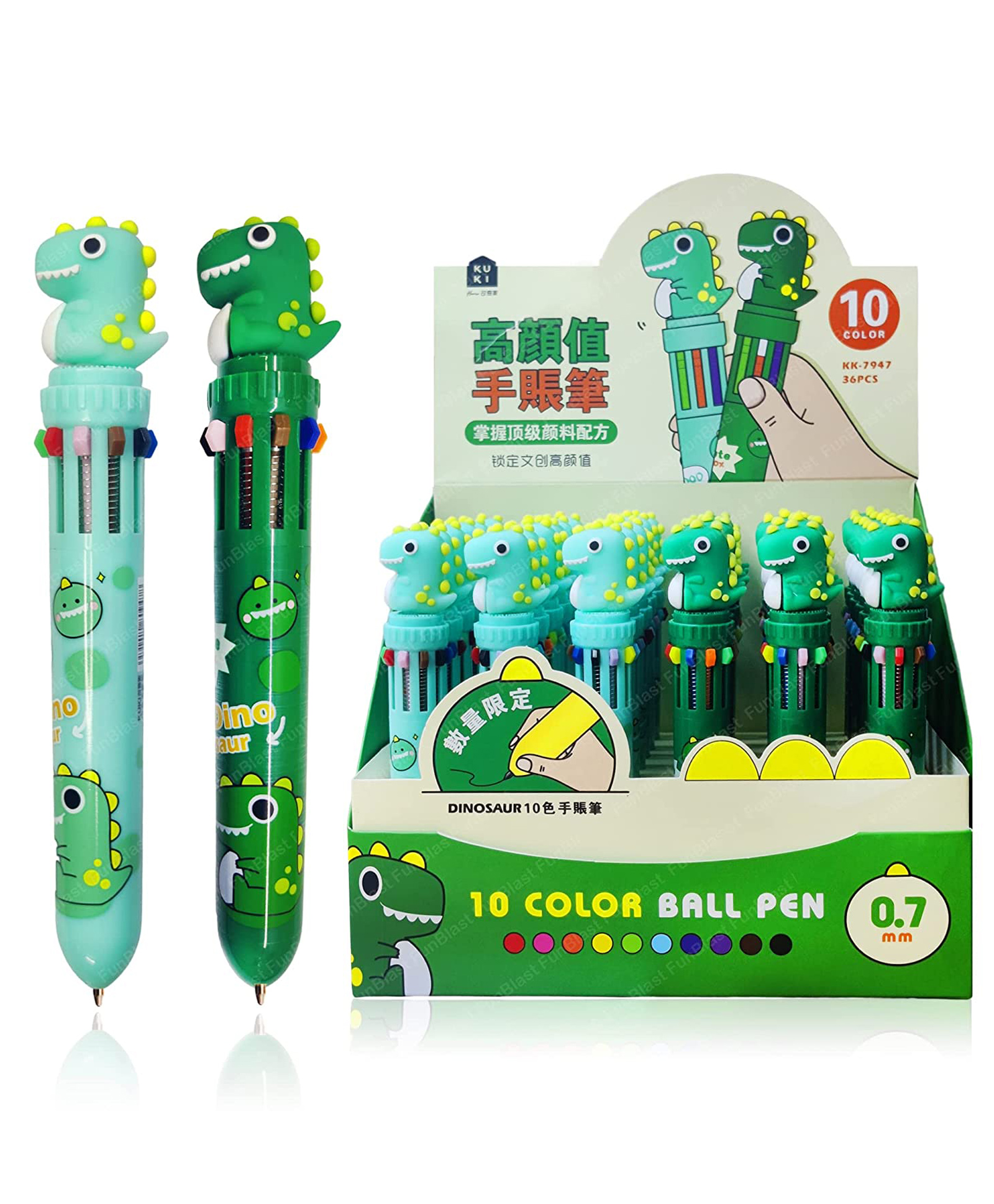 Funblast 10 Colors Ball Pen With Dinosaur Topper Pack Of 2 - Green-image-25