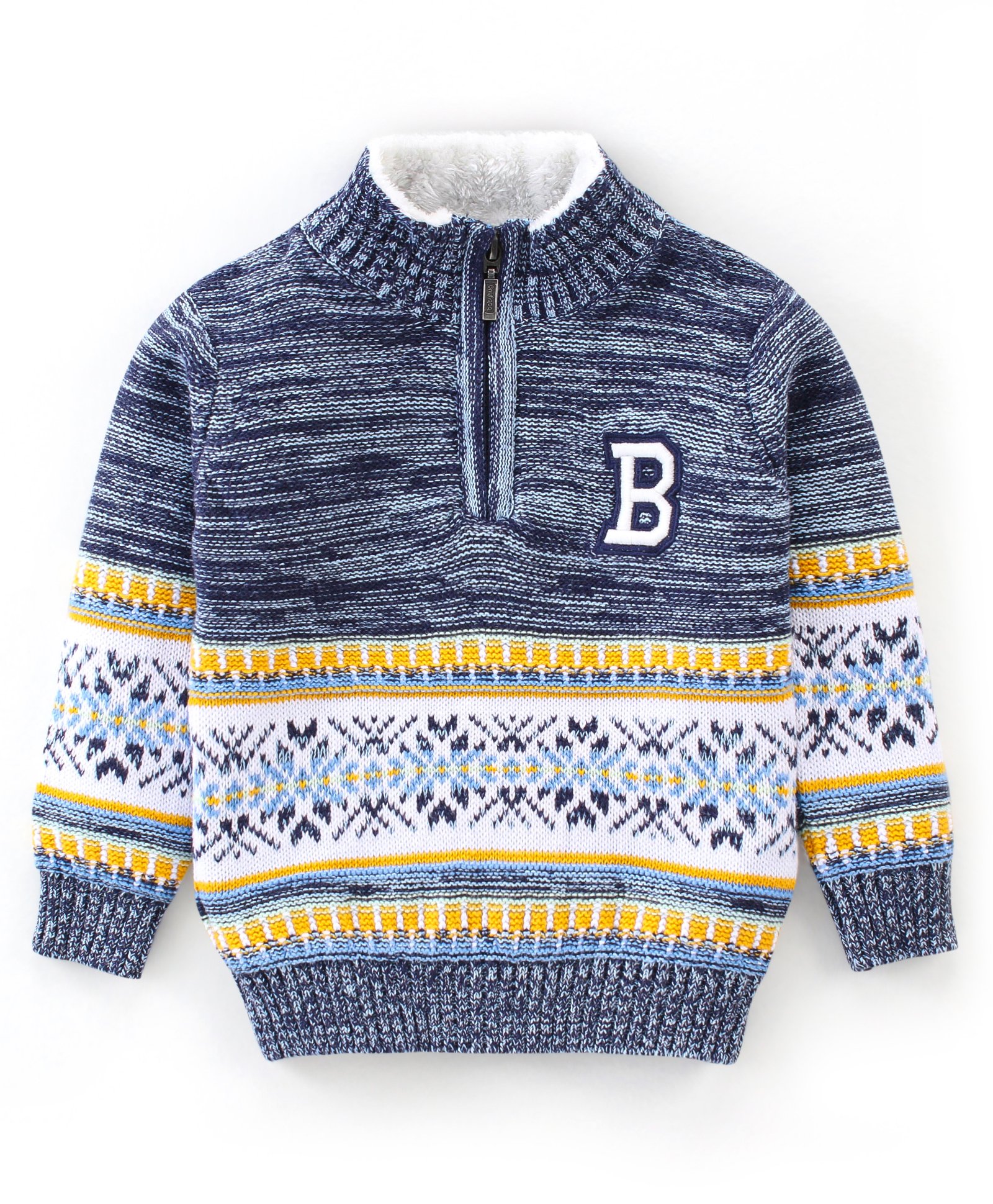 Babyhug 100% Cotton Knit Full Sleeves High Neck Sweaters with Argyle Design - Navy-image-48