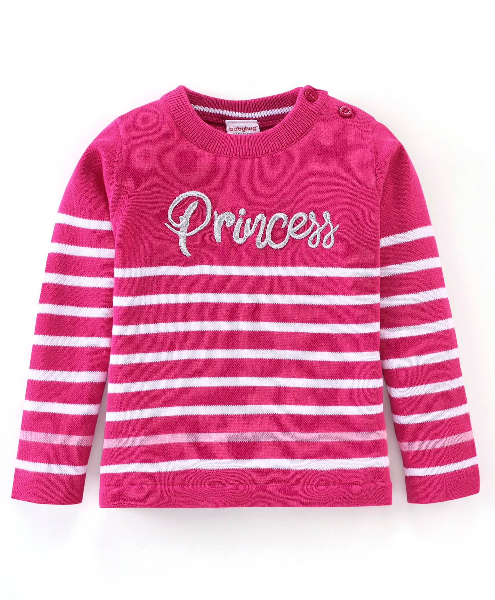 Babyhug 100% Cotton Knit Full Sleeves Striped Design Sweater - Pink-image-21