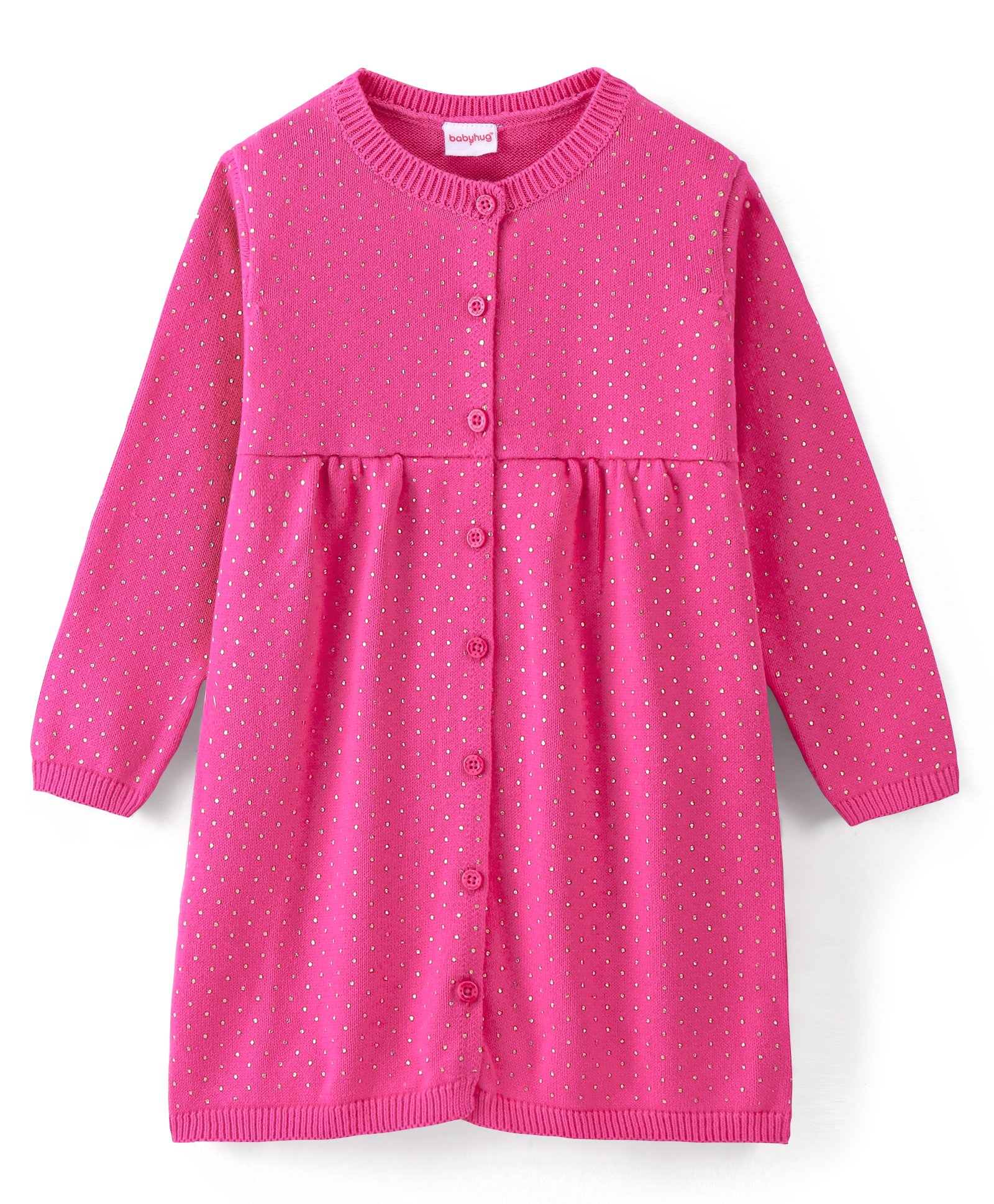 Babyhug 100% Cotton Knit Full Sleeves Dots Printed Woollen Dress - Pink-image-41