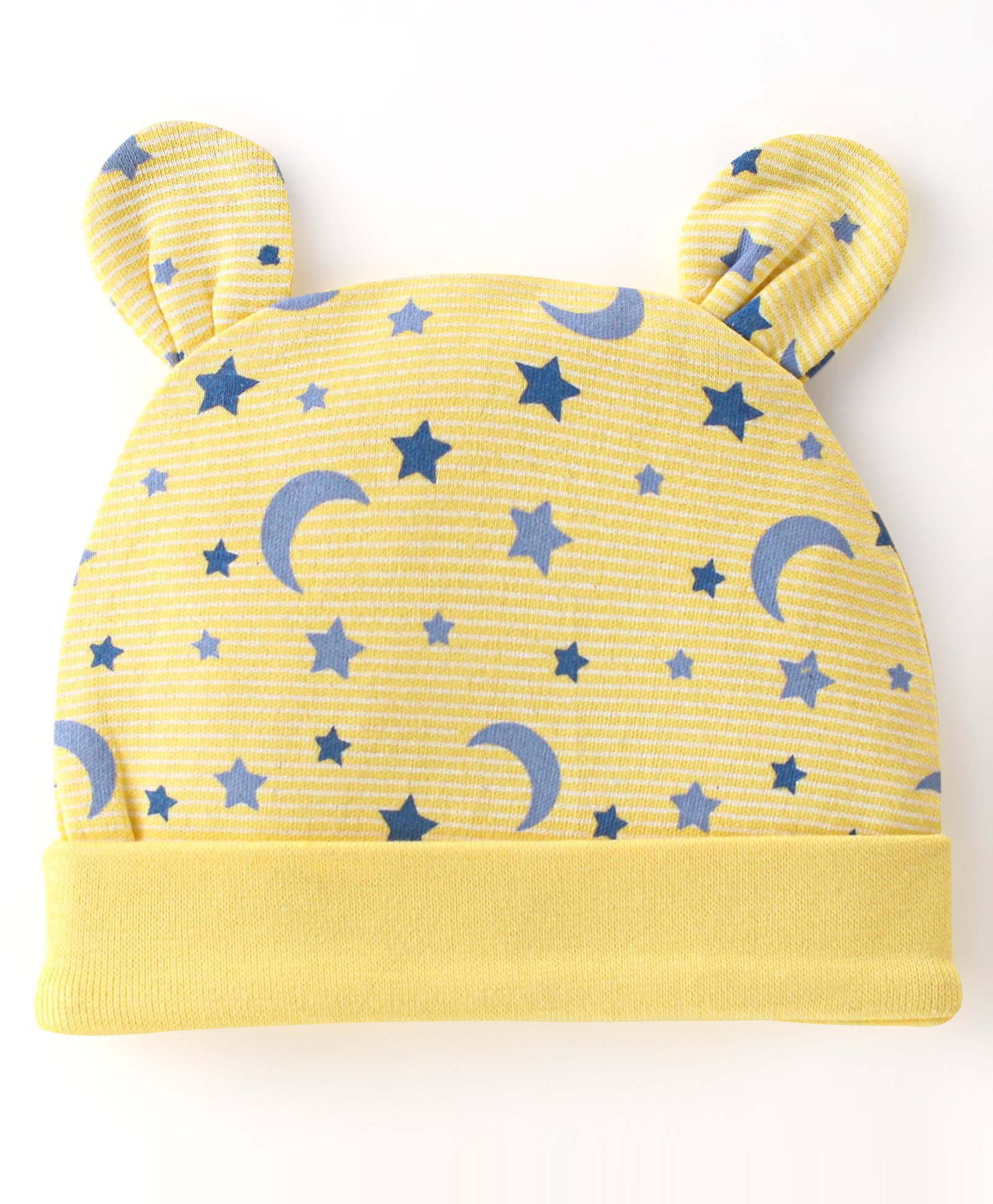 Babyhug 100% Cotton Cap with Ear Applique & Moon Print - Yellow-picture-20