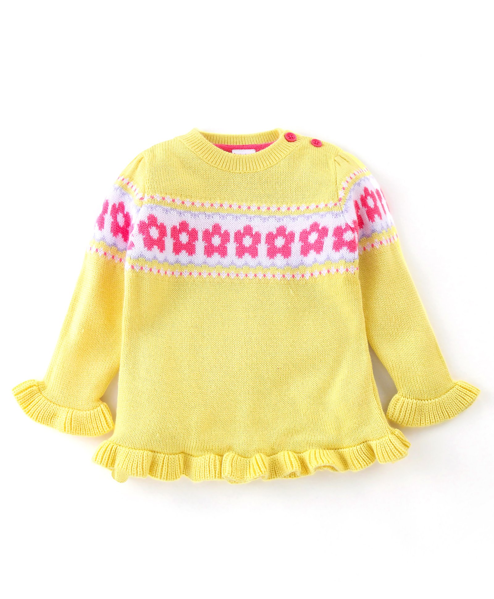Babyhug 100% Acrylic Full Sleeves Sweater  Floral Design - Yellow-image-27