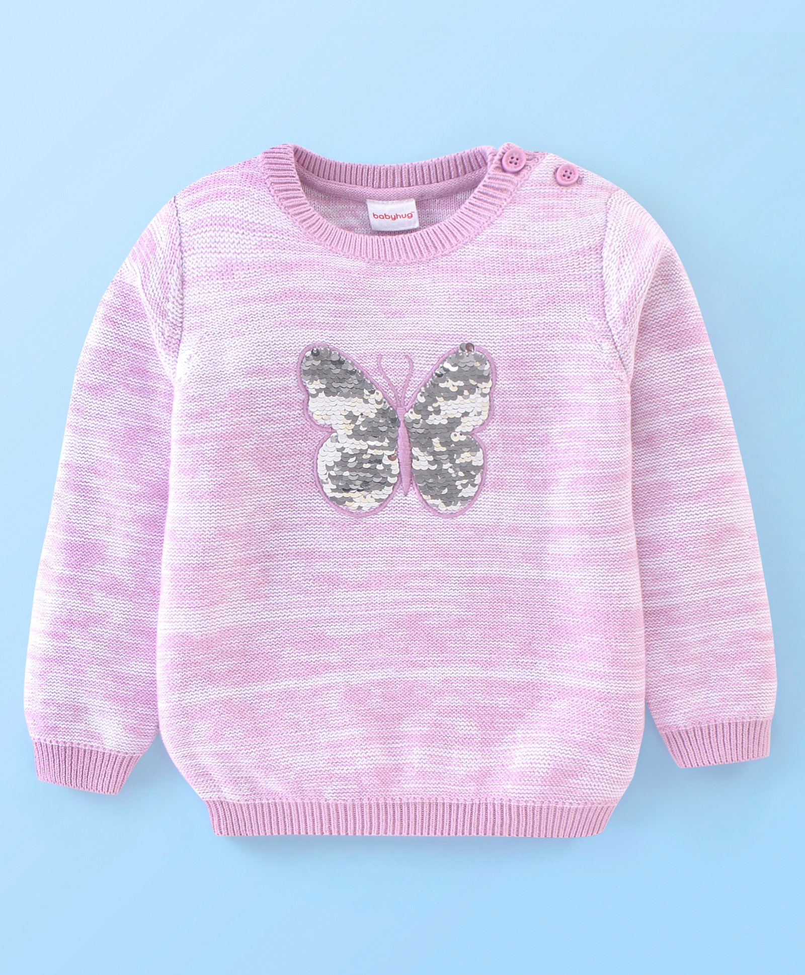 Babyhug 100% Acrylic Knit Full Sleeves Butterfly Sequined Sweater - Pink-picture-27