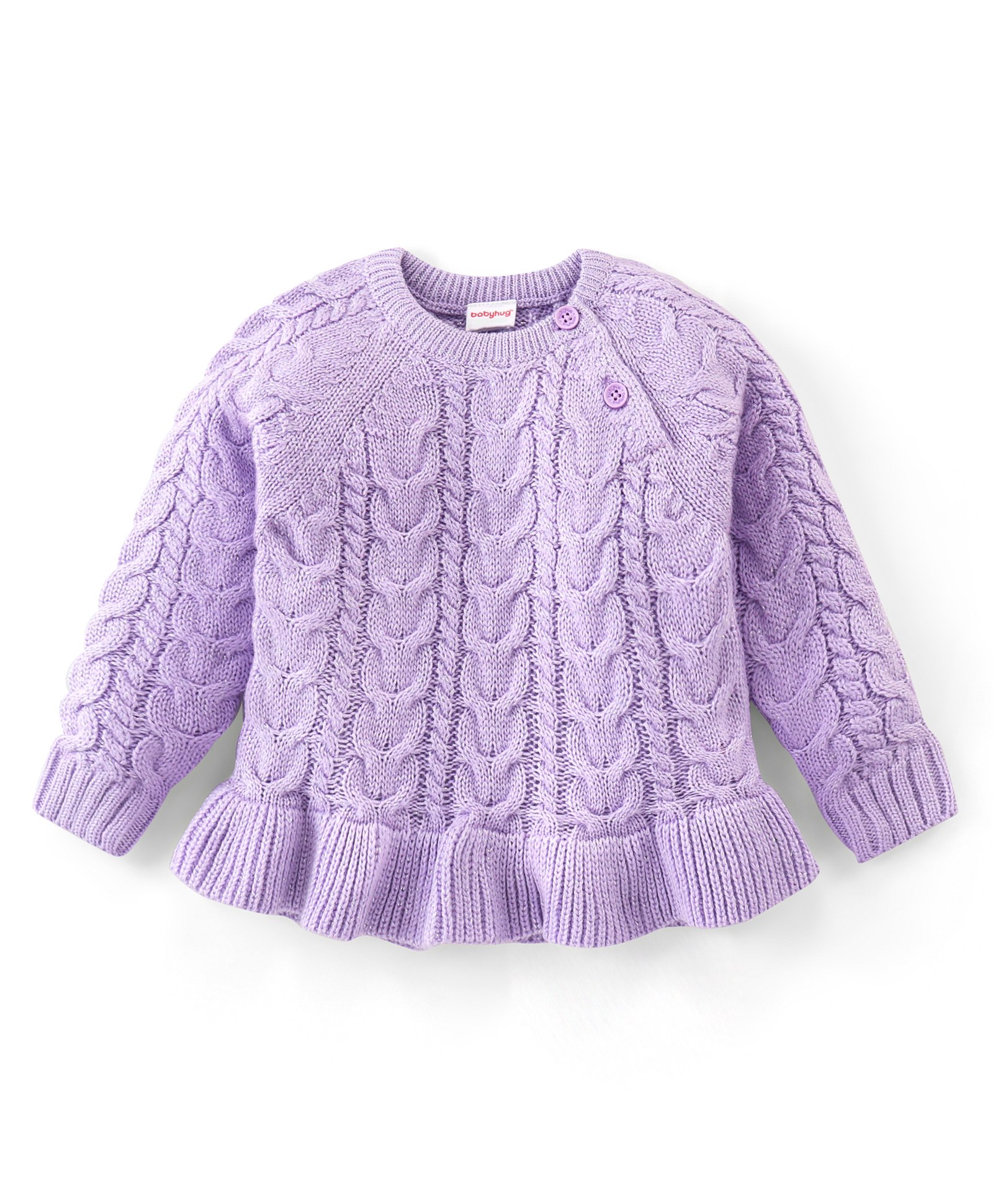 Babyhug 100% Acrylic Knit Full Sleeves Sweater With Cable Knit Design - Lavender-image-26