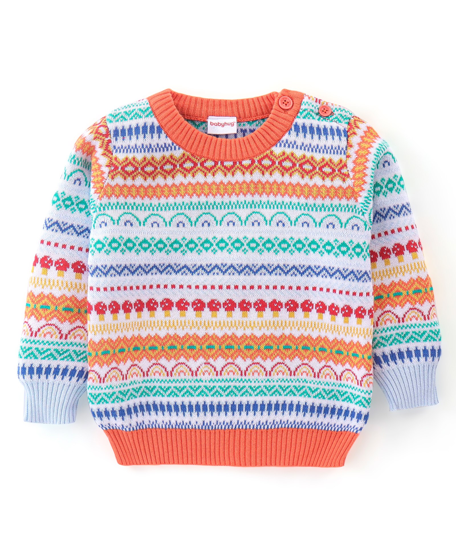 Babyhug 100% Cotton Full Sleeves Chevron Design Sweater - Multicolor-picture-22