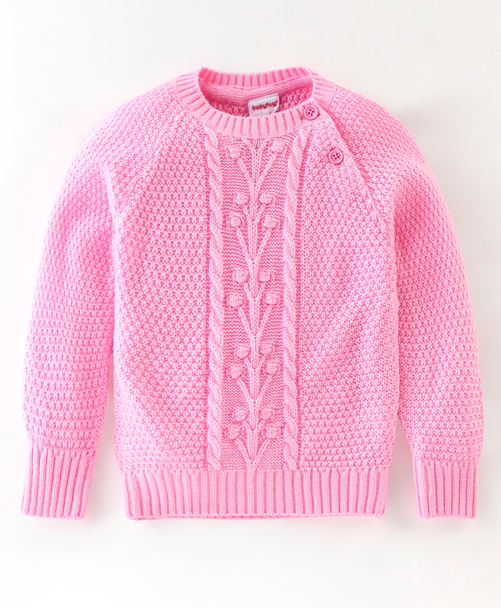 Babyhug 100% Acrylic Full Sleeves Cable Knit Design Sweater - Light Pink-image-22