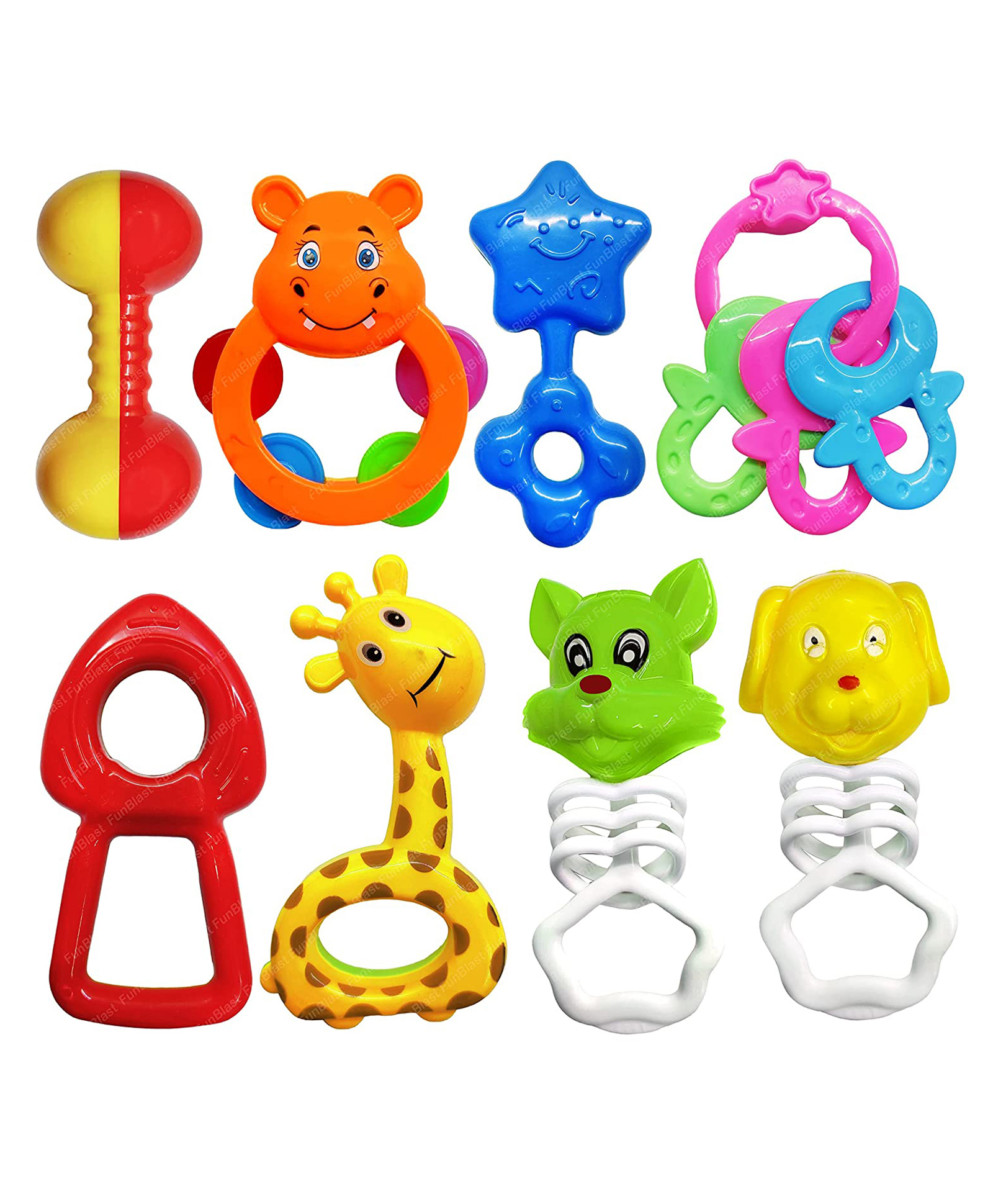 FunBlast Colourful Attractive Rattles and Teether for Babies  8 Pcs - Multicolour-image-47
