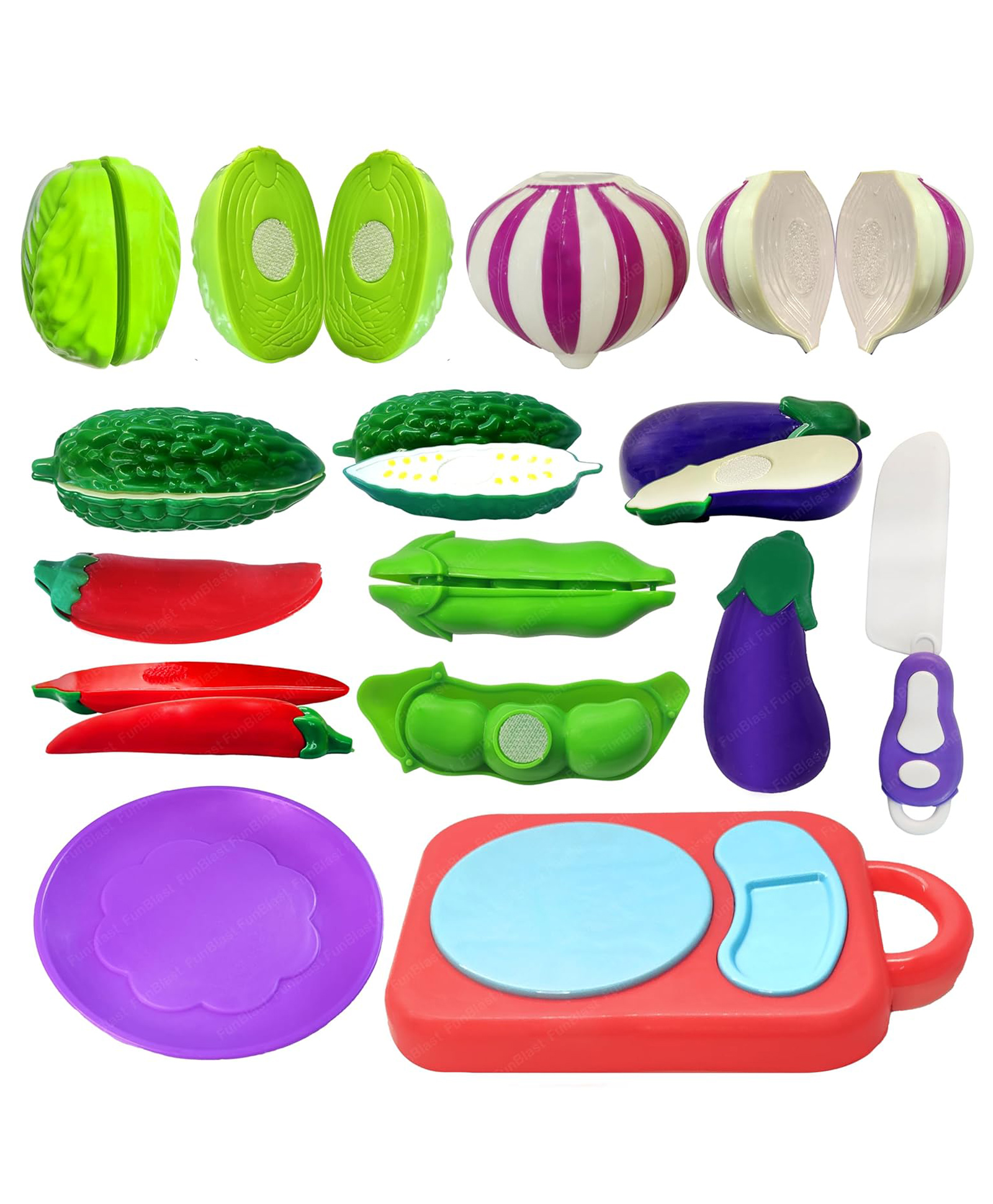 FunBlast Realistic Cutting Vegetables Play Set Toys with Chopping Board & Knife - Multicolour-image-0