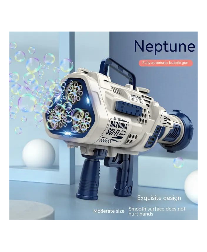 HAPPY HUES Automatic Bazooka 29 Hole Bubble Gun with LED Lights Attachable Bubble Solution Rechargeable -  Blue-picture-16