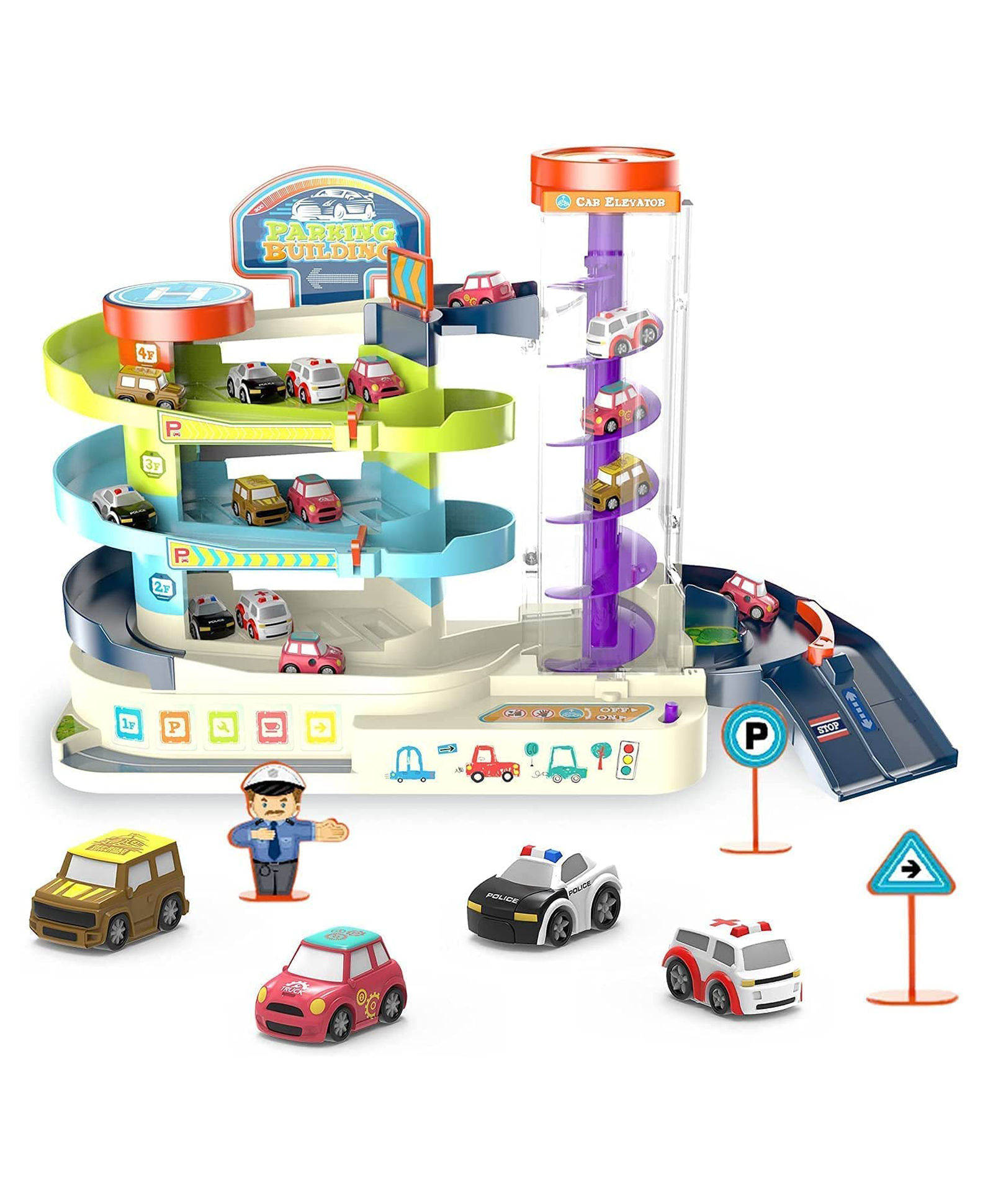 HAPPY HUES 3 Level Race Track & Toy Garage Playset Light & Music - Assorted Colours-image-23
