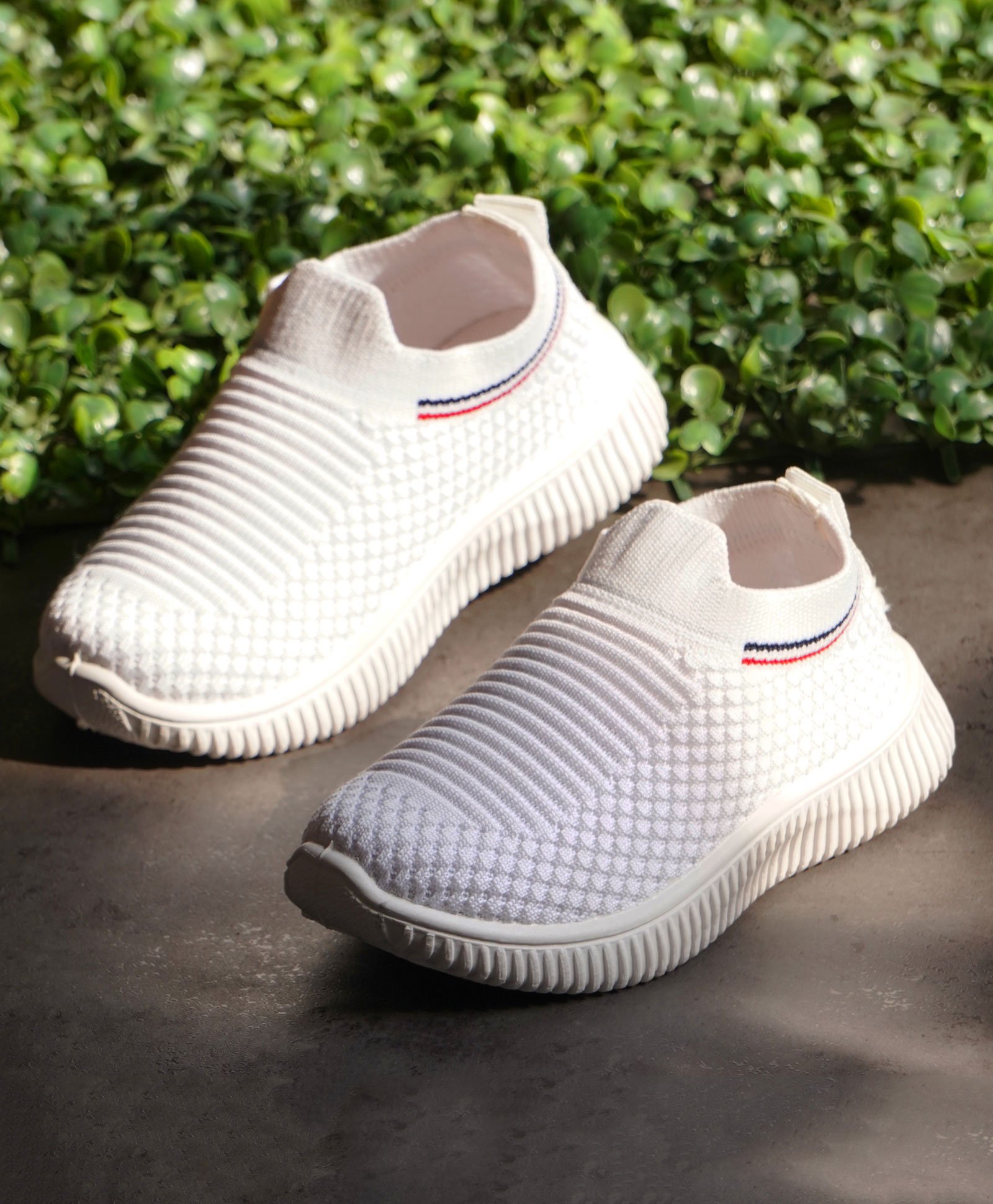 KATS Perforated Slip On Walking Shoes - White-image-4