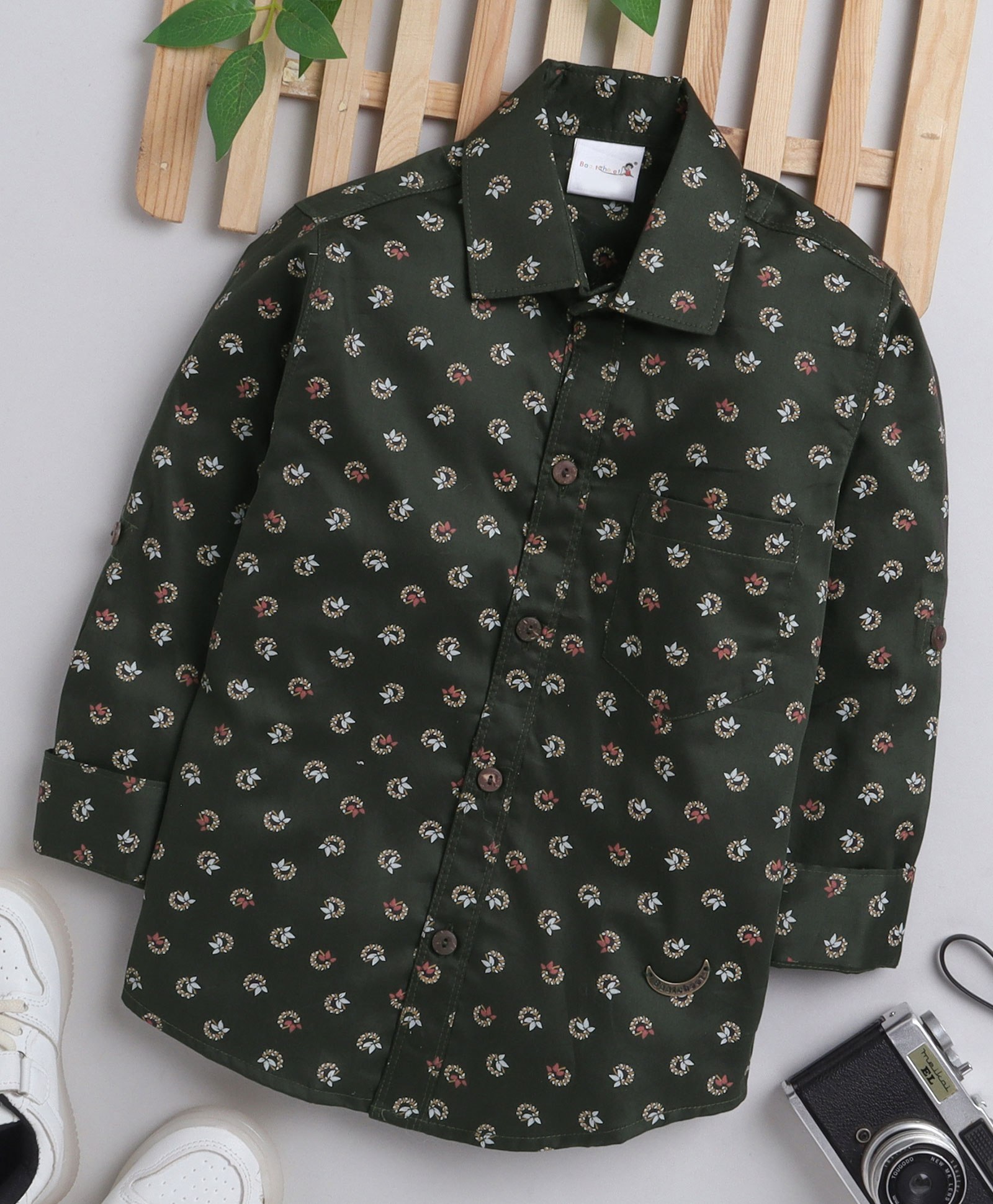 BAATCHEET Pure Cotton Full Sleeves Floral Printed Shirt - Green-image-4