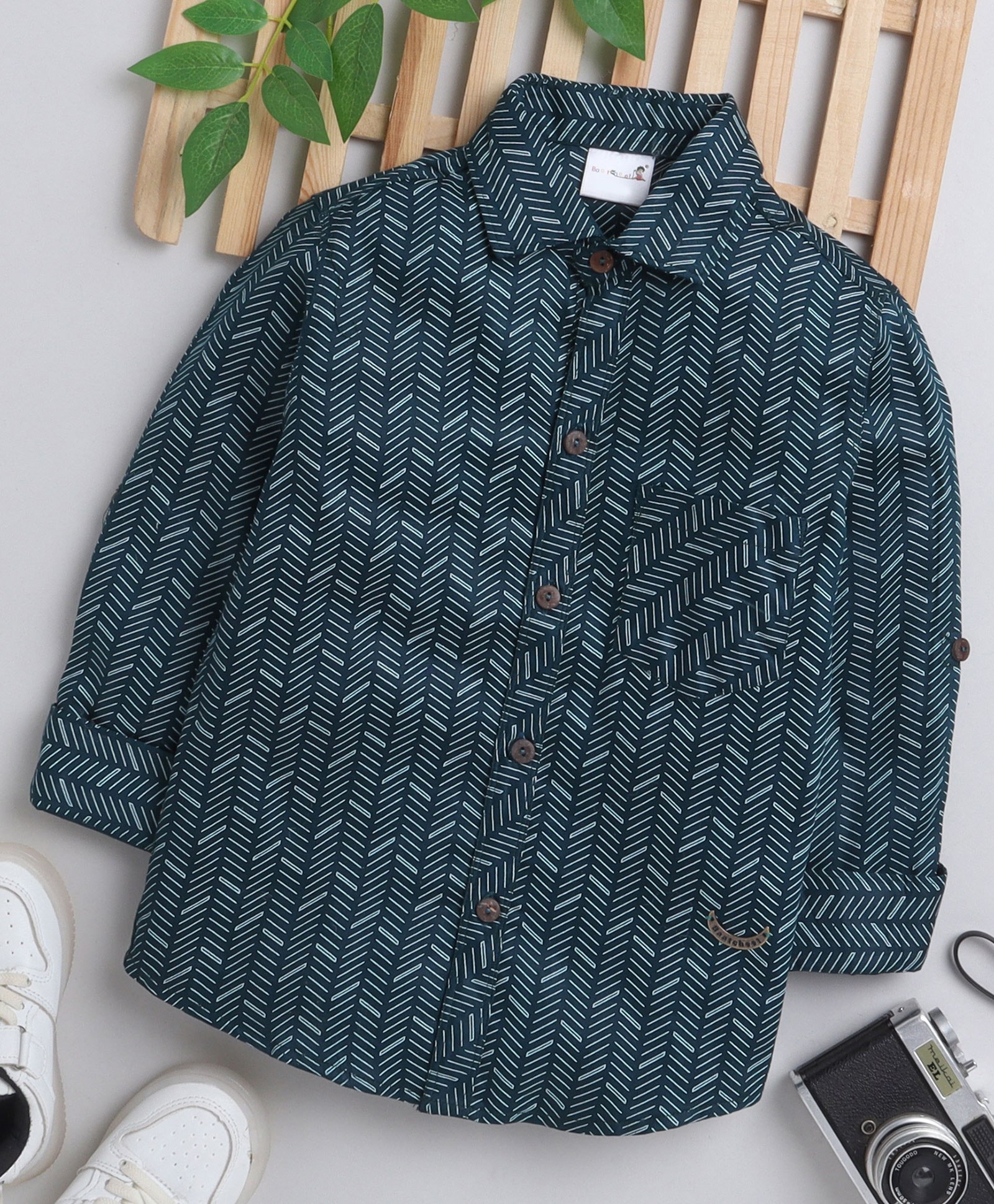 BAATCHEET Pure Cotton Full Sleeves Abstract Printed Shirt - Teal Green-picture-21