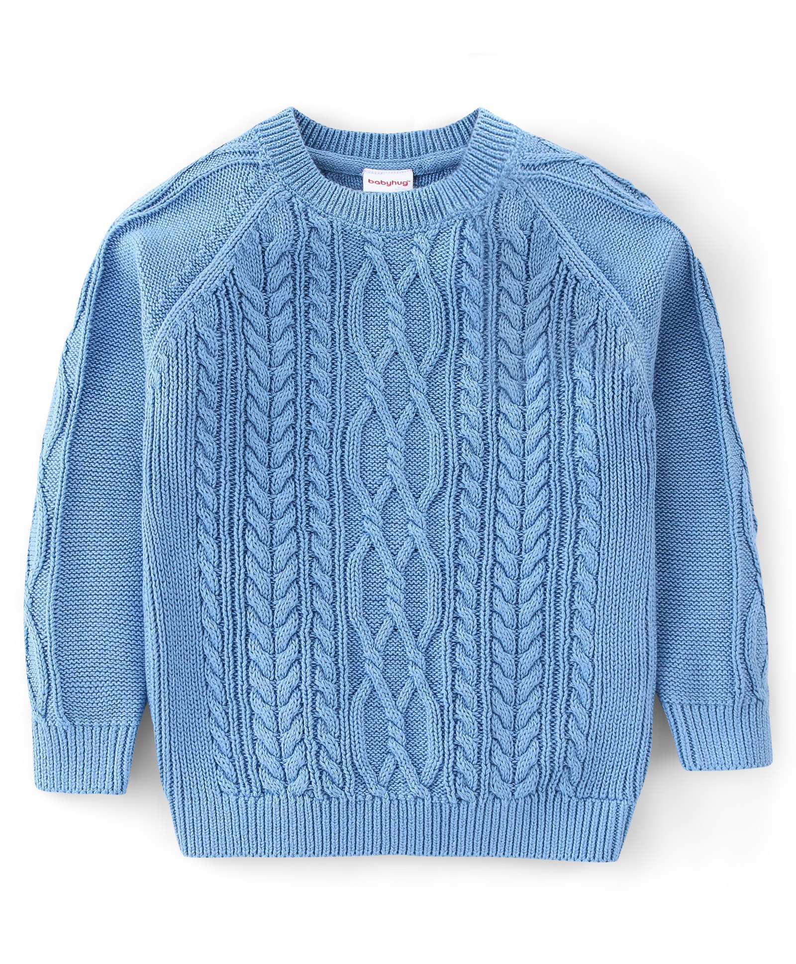 Babyhug 100% Cotton Full Sleeves Pullover Cable Knit Design Sweaters - Light Blue-image-23