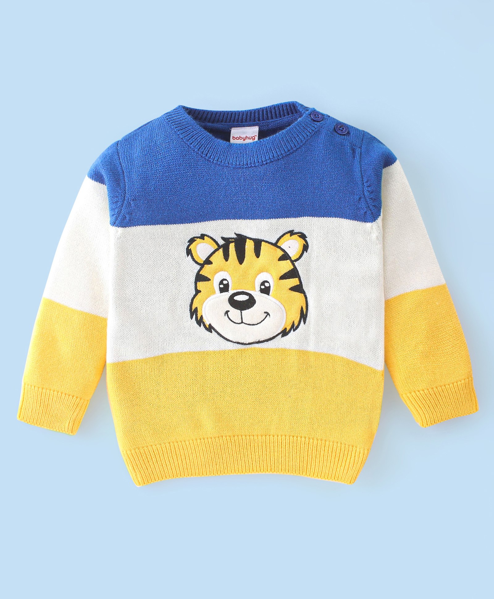 Babyhug Full Sleeves Sweater Tiger Design- Blue & Yellow-image-16