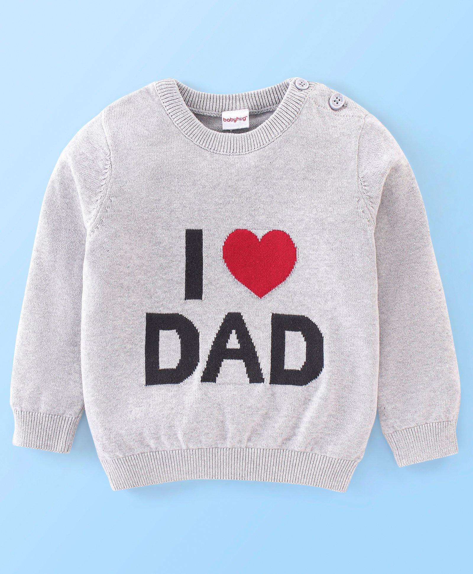 Babyhug 100% Cotton Knit Full Sleeves Text Design Sweater - Grey-image-20