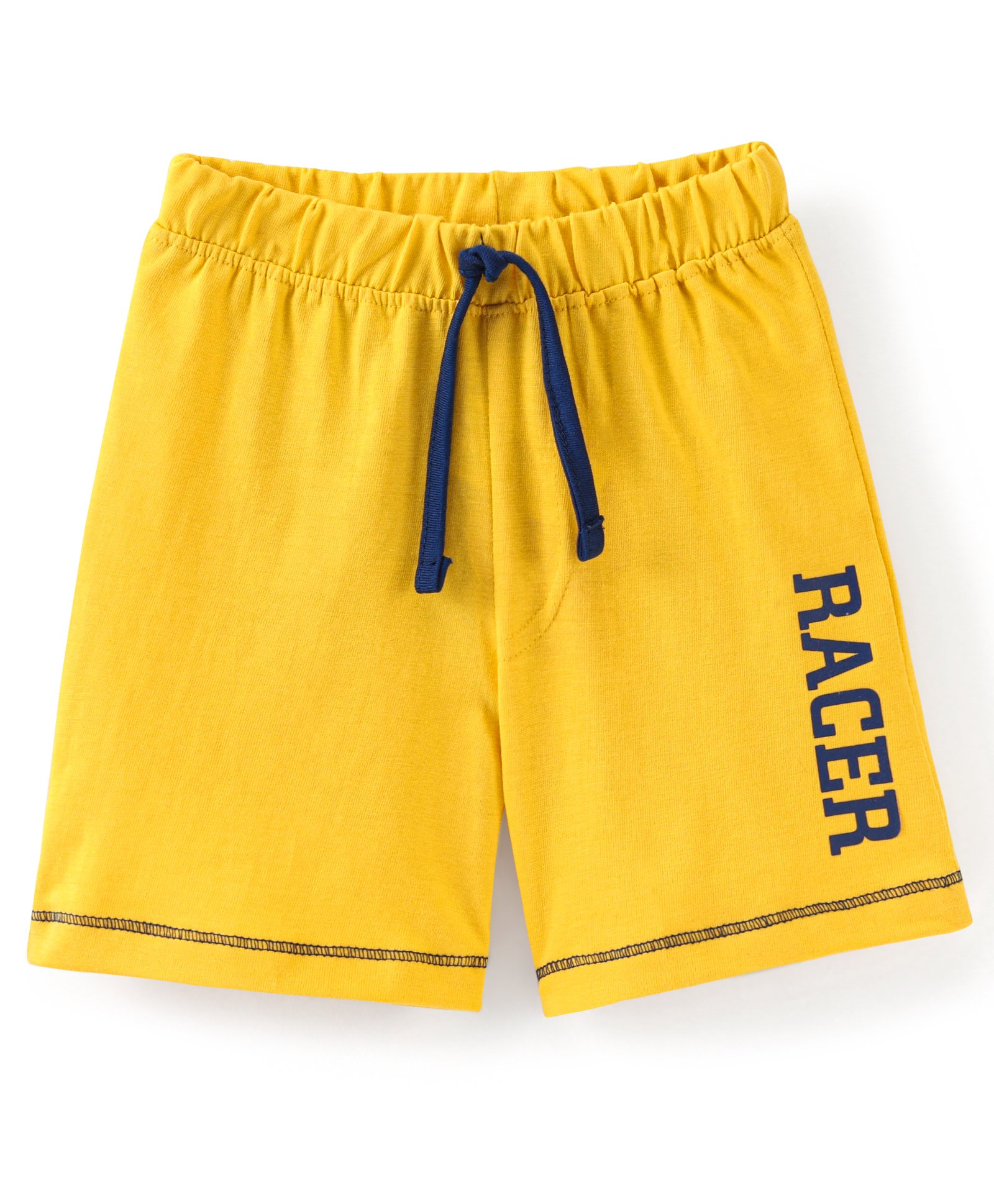 Babyhug Cotton Jersey Knit Knee Length Shorts Text Print- Yellow-image-45