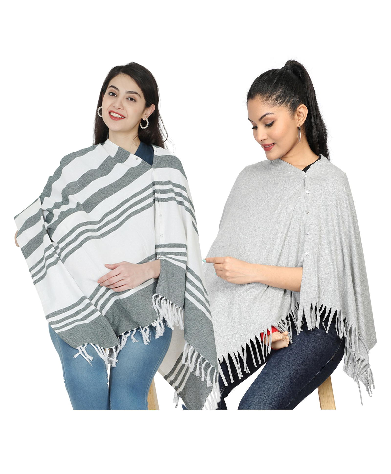 Nene Mother's Multi g Purpose Large Size Nursing Feeding Scarf Wrap Stole Solid Pack of 2 - Green & Grey-image-28