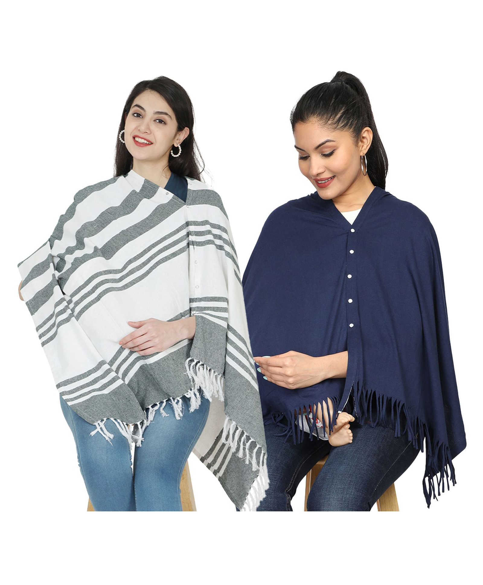 Nene Mother's Multi g Purpose Large Size Nursing Feeding Scarf Wrap Stole Solid Pack of 2 - Green & Navy Blue-image-42