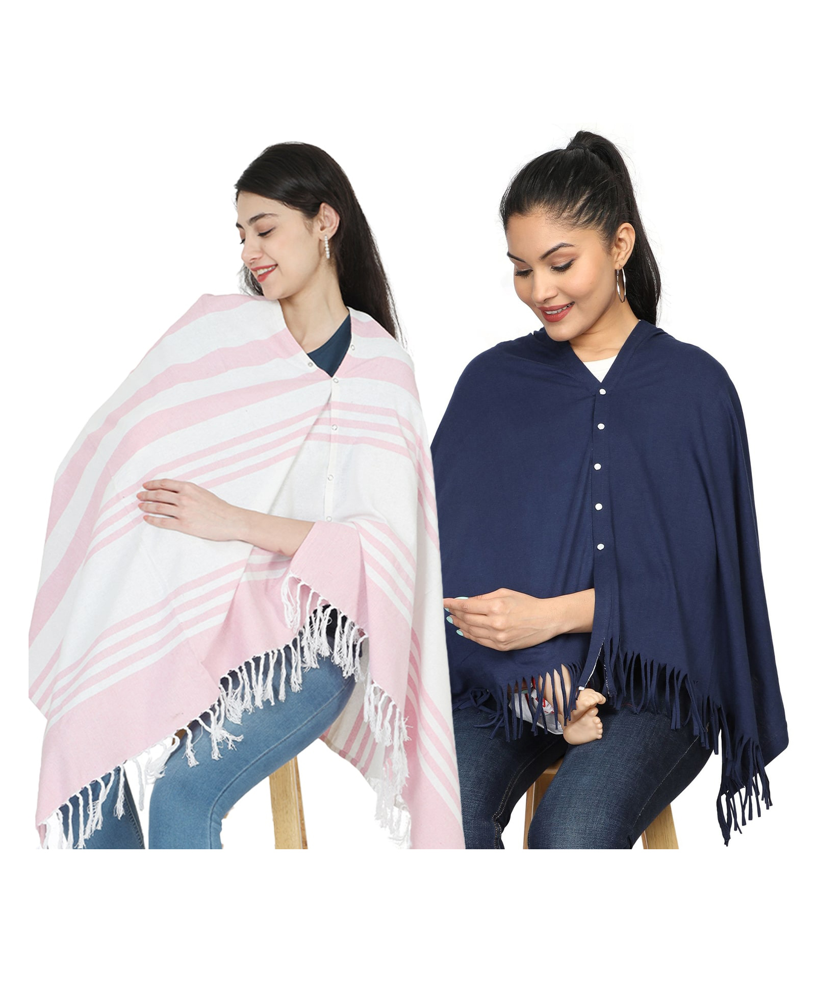 Nene Mother's Multi g Purpose Large Size Nursing Feeding Scarf Wrap Stole Solid Pack of 2 - Pink & Navy-picture-26