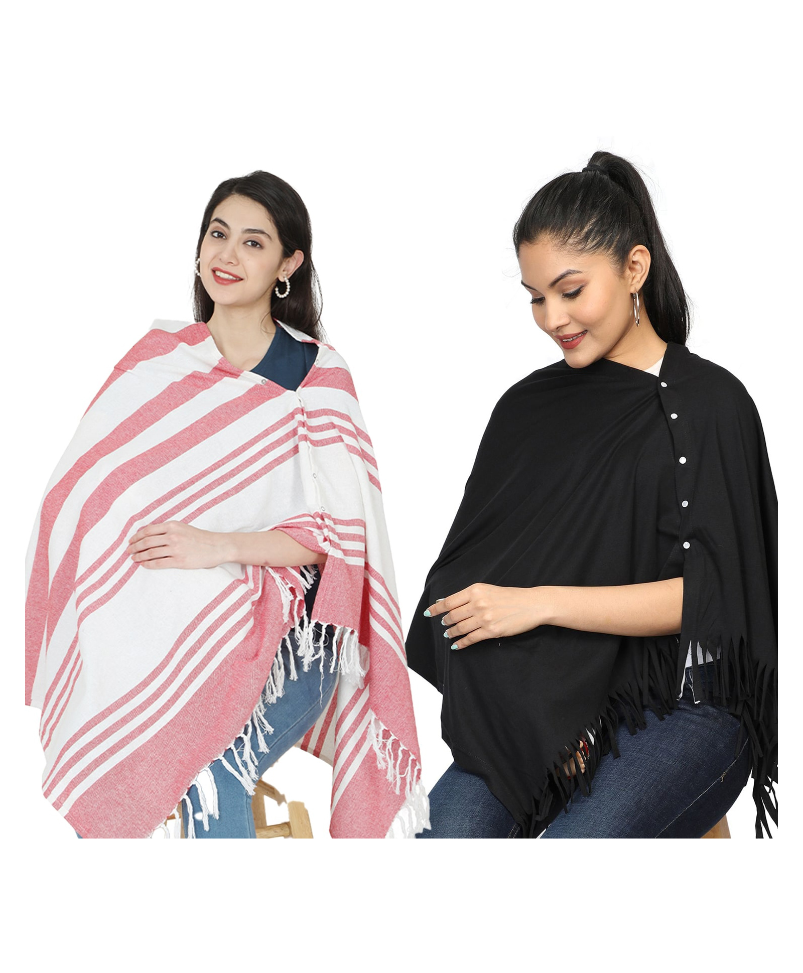 Nene Mother's Multi g Purpose Large Size Nursing Feeding Scarf Wrap Stole Solid Pack of 2 - Red & Black-image-2