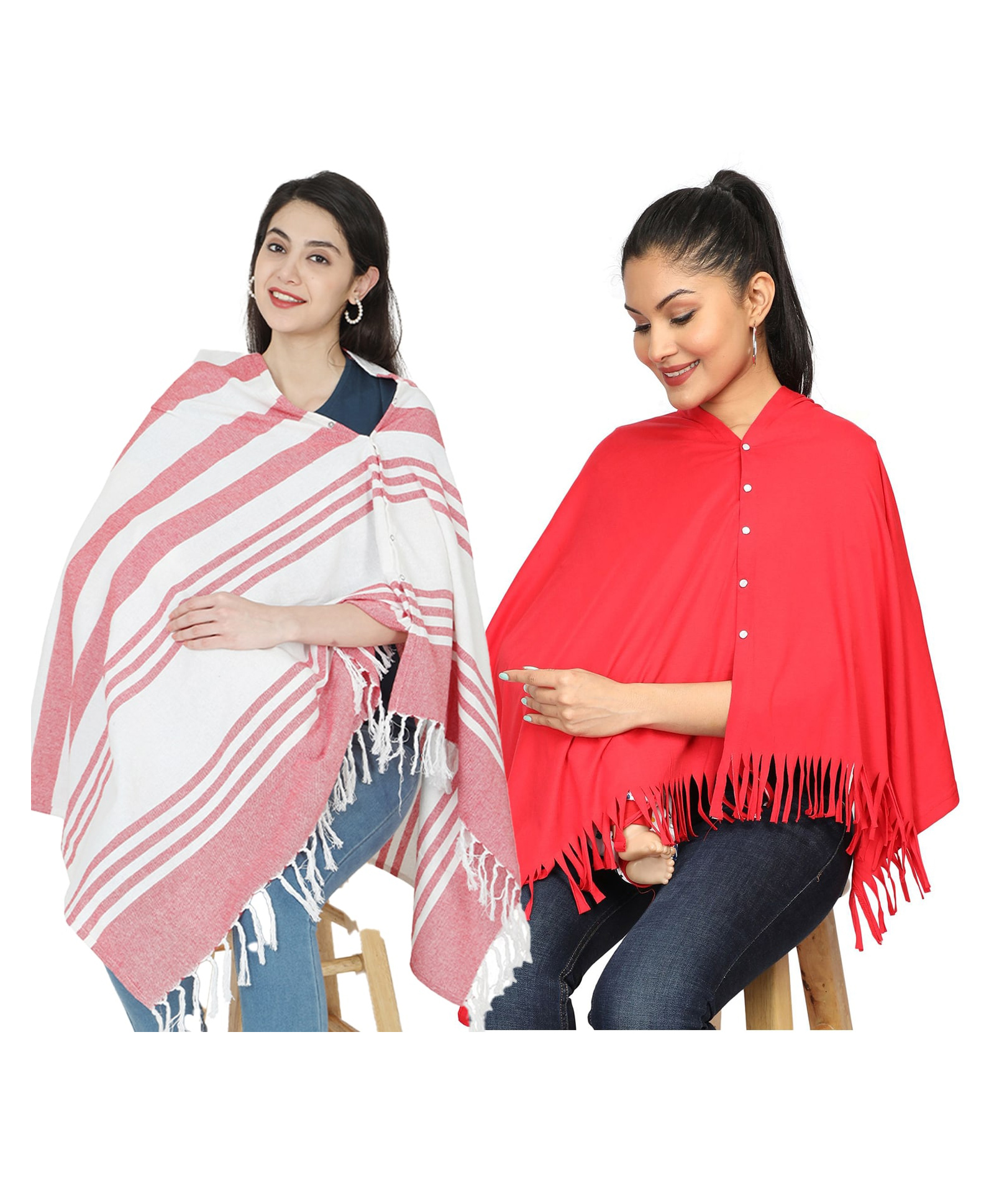 Nene Mother's Multi g Purpose Large Size Nursing Feeding Scarf Wrap Stole Solid Pack of 2 - Red-image-4