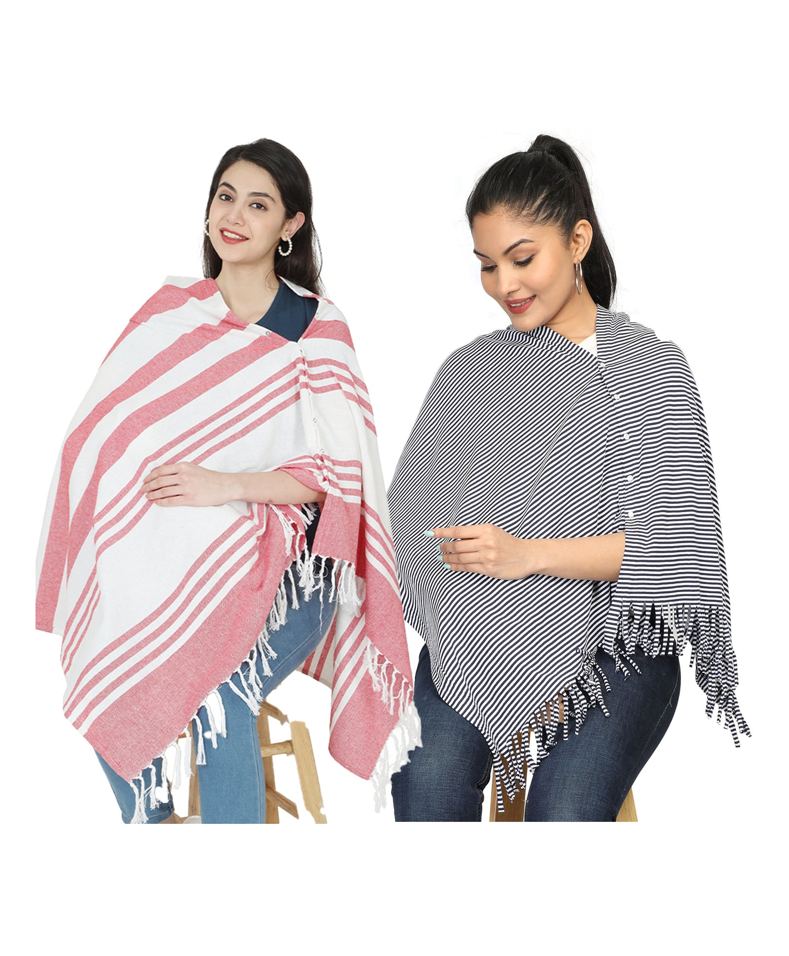 Nene Mother's Multi-Purpose Large Size Nursing Feeding Scarf Wrap Stole Stripes Pack of 2 - Multicolor-image-48