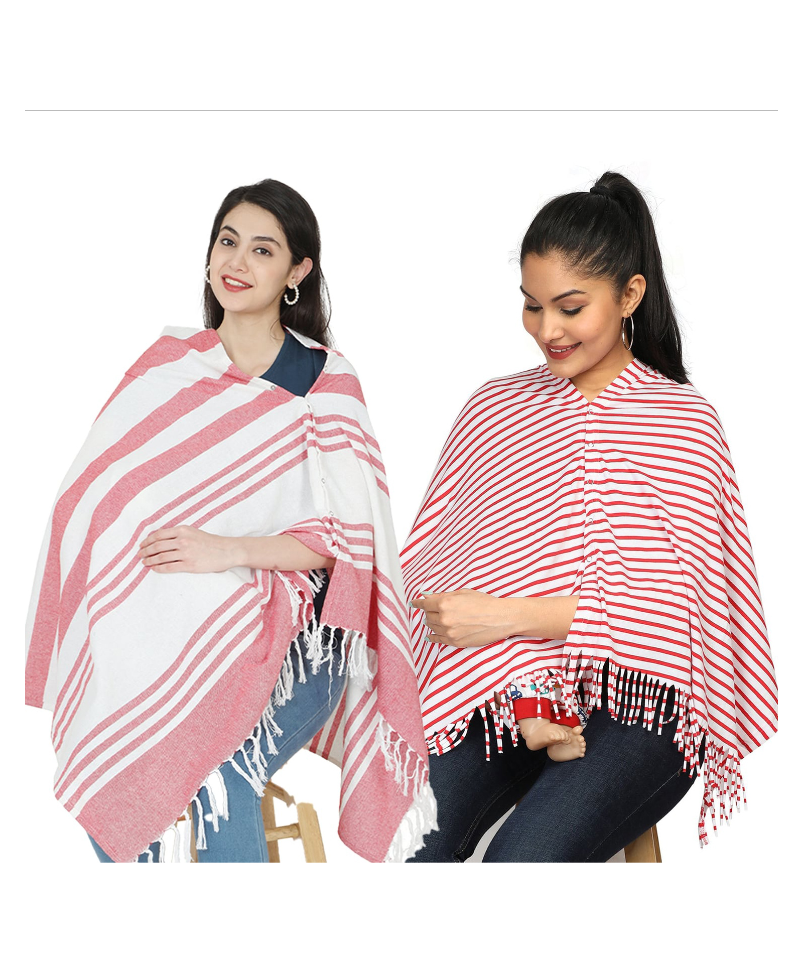 Nene Mother's Multi-Purpose Large Size Nursing Feeding Scarf Wrap Stole Stripes Pack of 2 - Multicolor-image-47