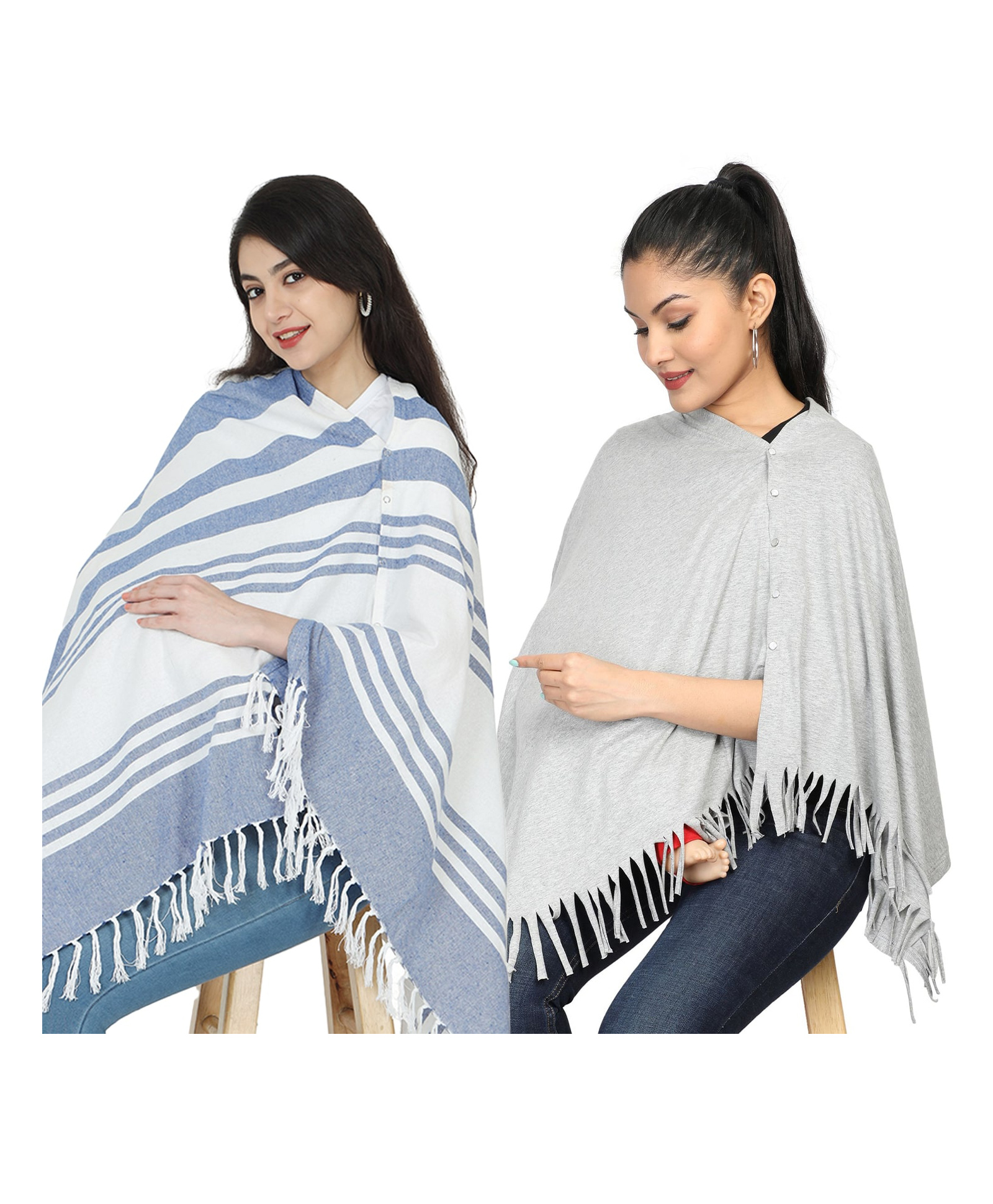 Nene Mother's Multi-Purpose Large Size Nursing Feeding Scarf Wrap Stole Stripes Pack of 2 - Multicolor-image-43