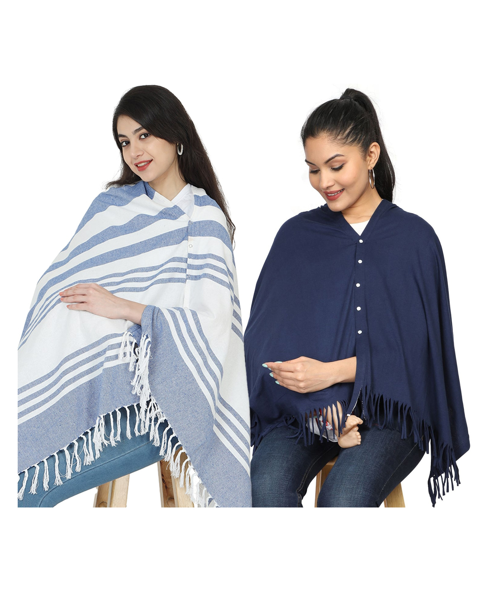 Nene Mother's Multi-Purpose Large Size Nursing Feeding Scarf Wrap Stole Stripes Pack of 2 - Multicolor-image-49