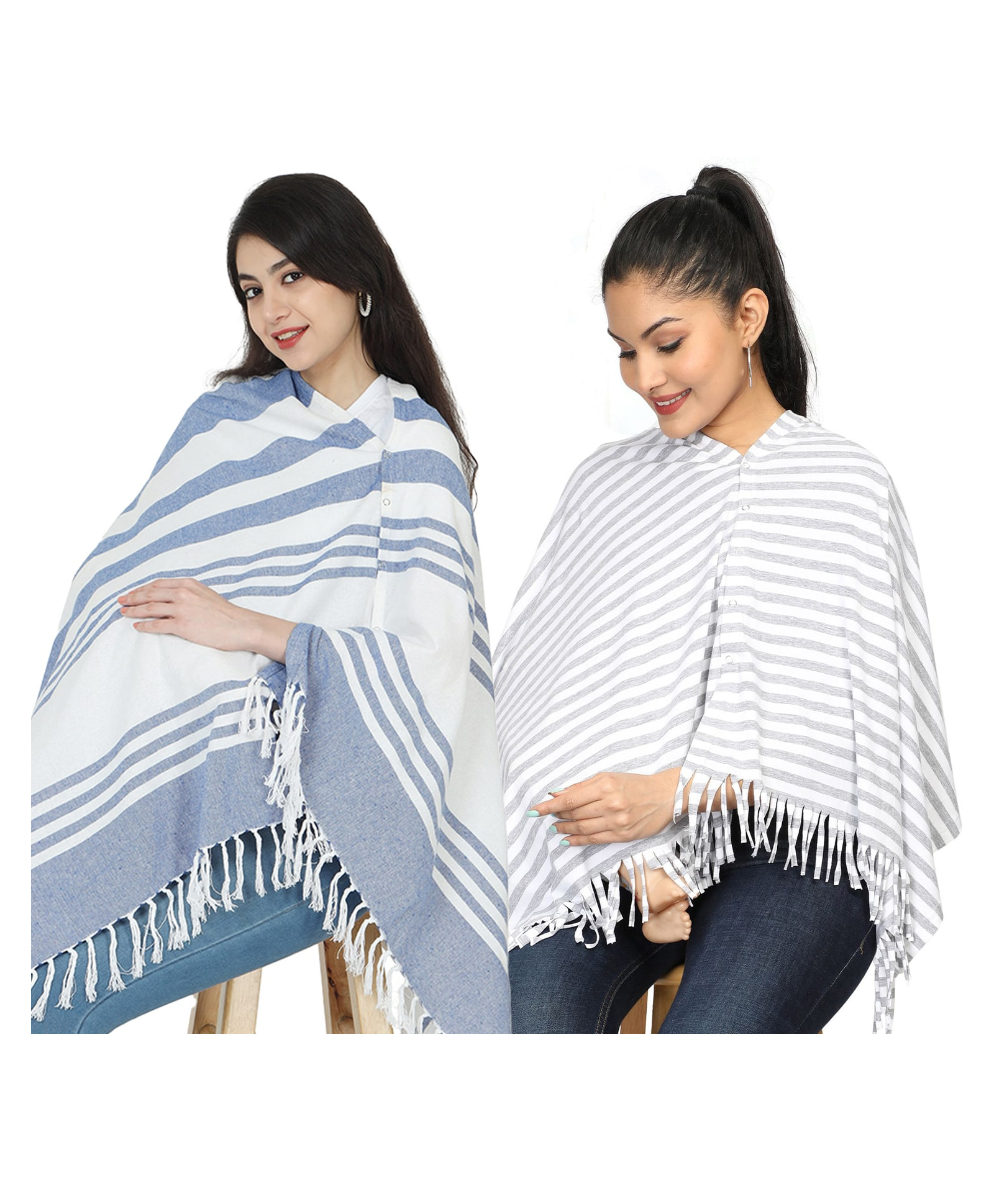 Nene Mother's Multi-Purpose Large Size Nursing Feeding Scarf Wrap Stole Stripes Pack of 2 - Multicolor-image-47
