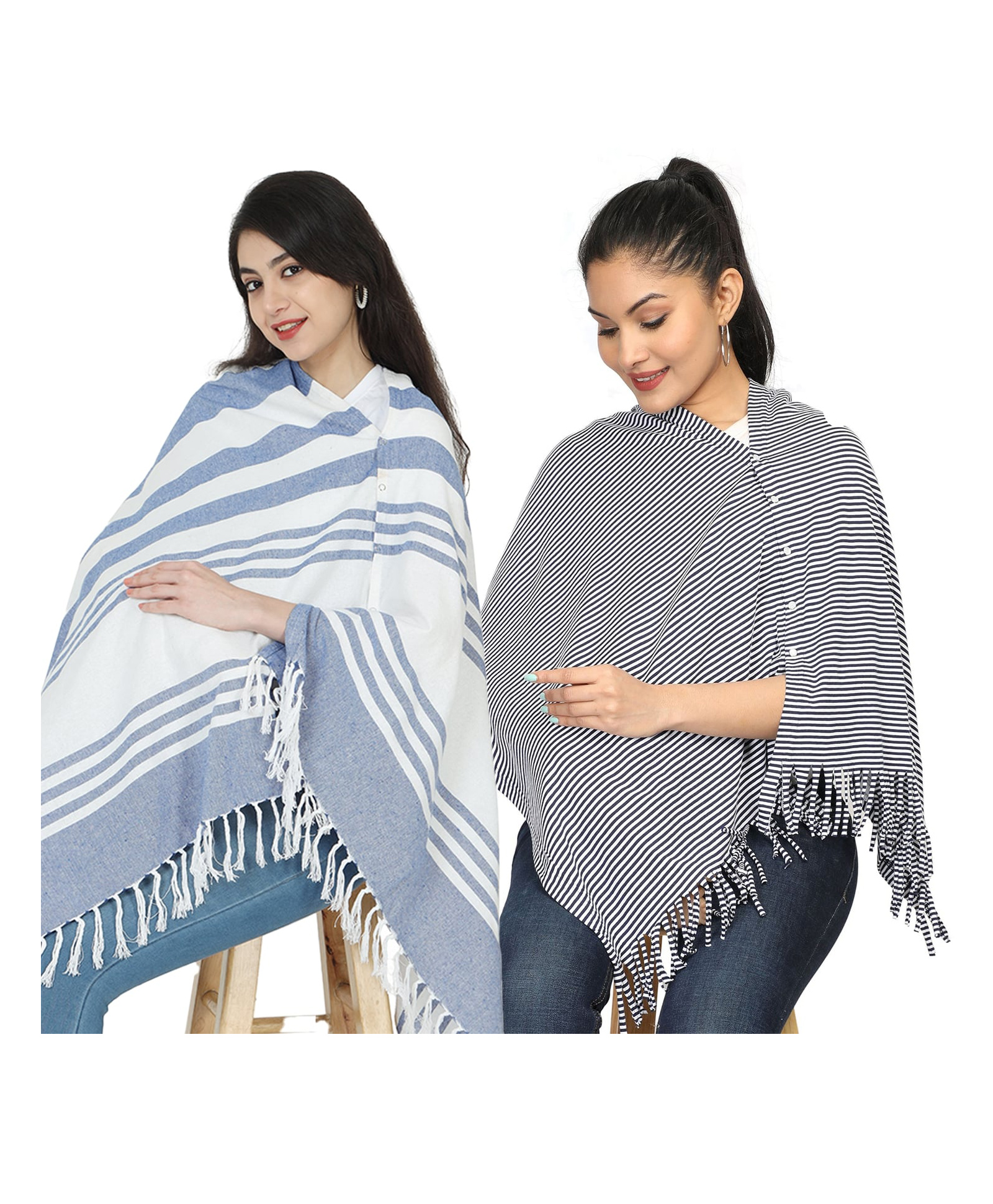 Nene Mother's Multi-Purpose Large Size Nursing Feeding Scarf Wrap Stole Stripes Pack of 2 - Multicolor-picture-25