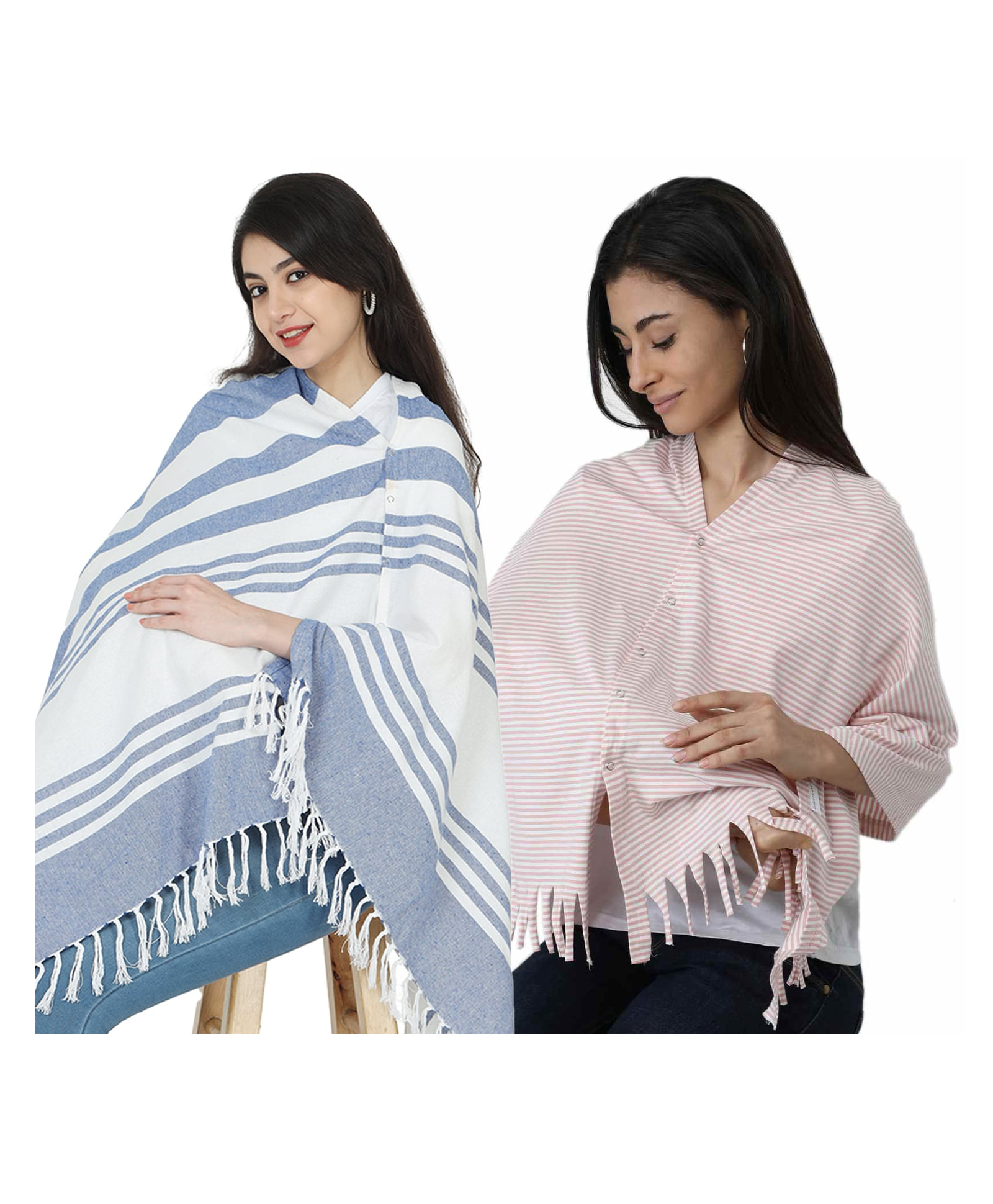 Nene Mother's Multi-Purpose Large Size Nursing Feeding Scarf Wrap Stole Stripes Pack of 2 - Multicolor-image-46