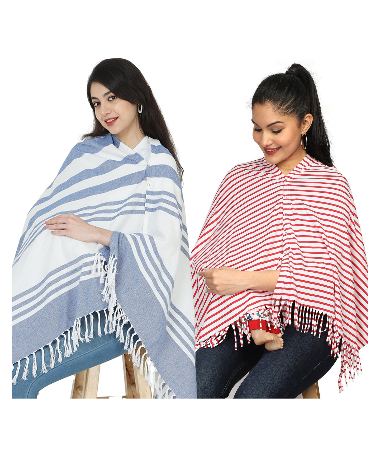 Nene Mother's Multi-Purpose Large Size Nursing Feeding Scarf Wrap Stole Stripes Pack of 2 - Multicolor-image-48