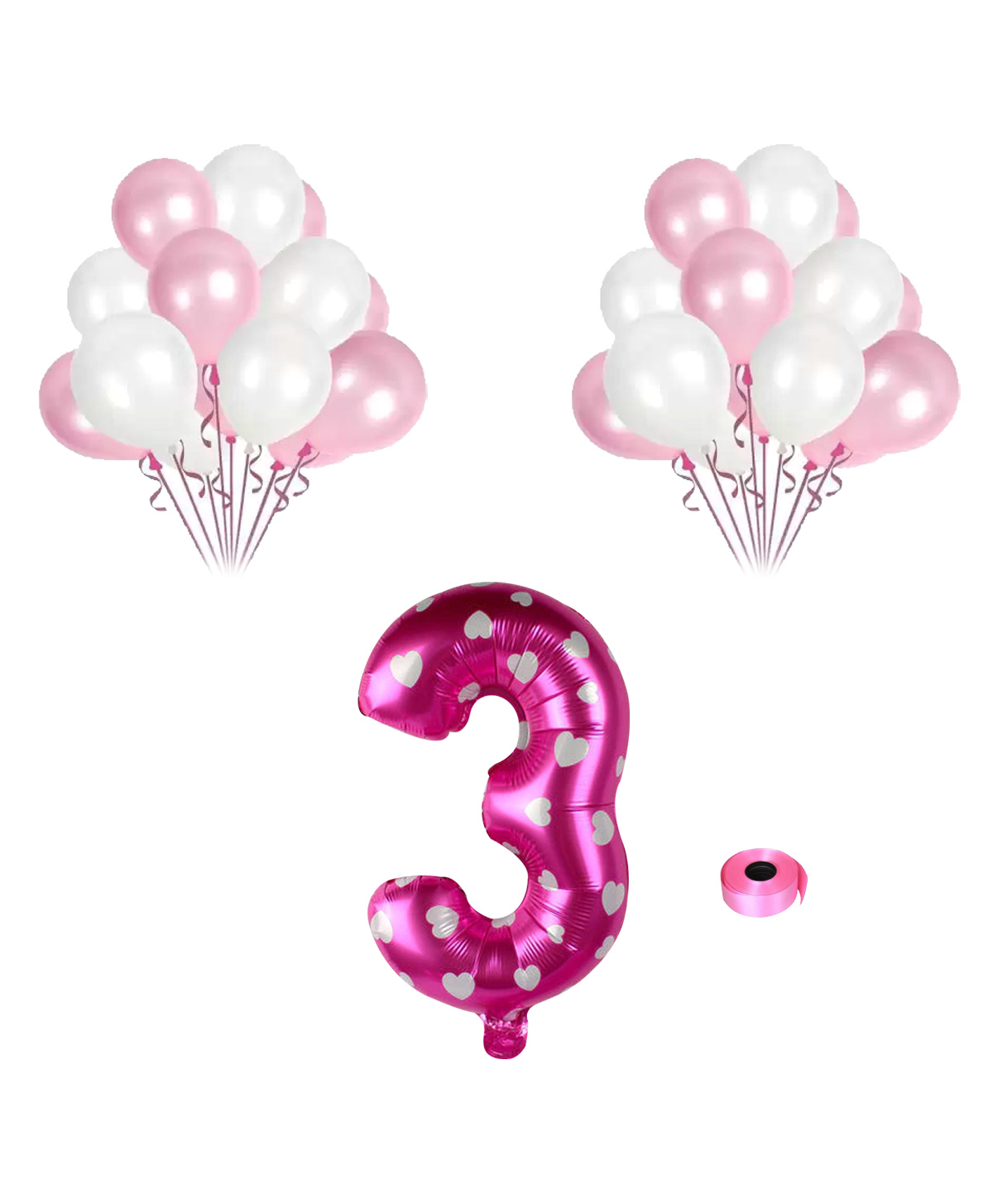 Shopperskart 3 Printed 16 inch Number Toy Foil Balloon Helium Quality With Metallic Balloons For Birthday Party Decoration Pink - Pack of 32-image-1