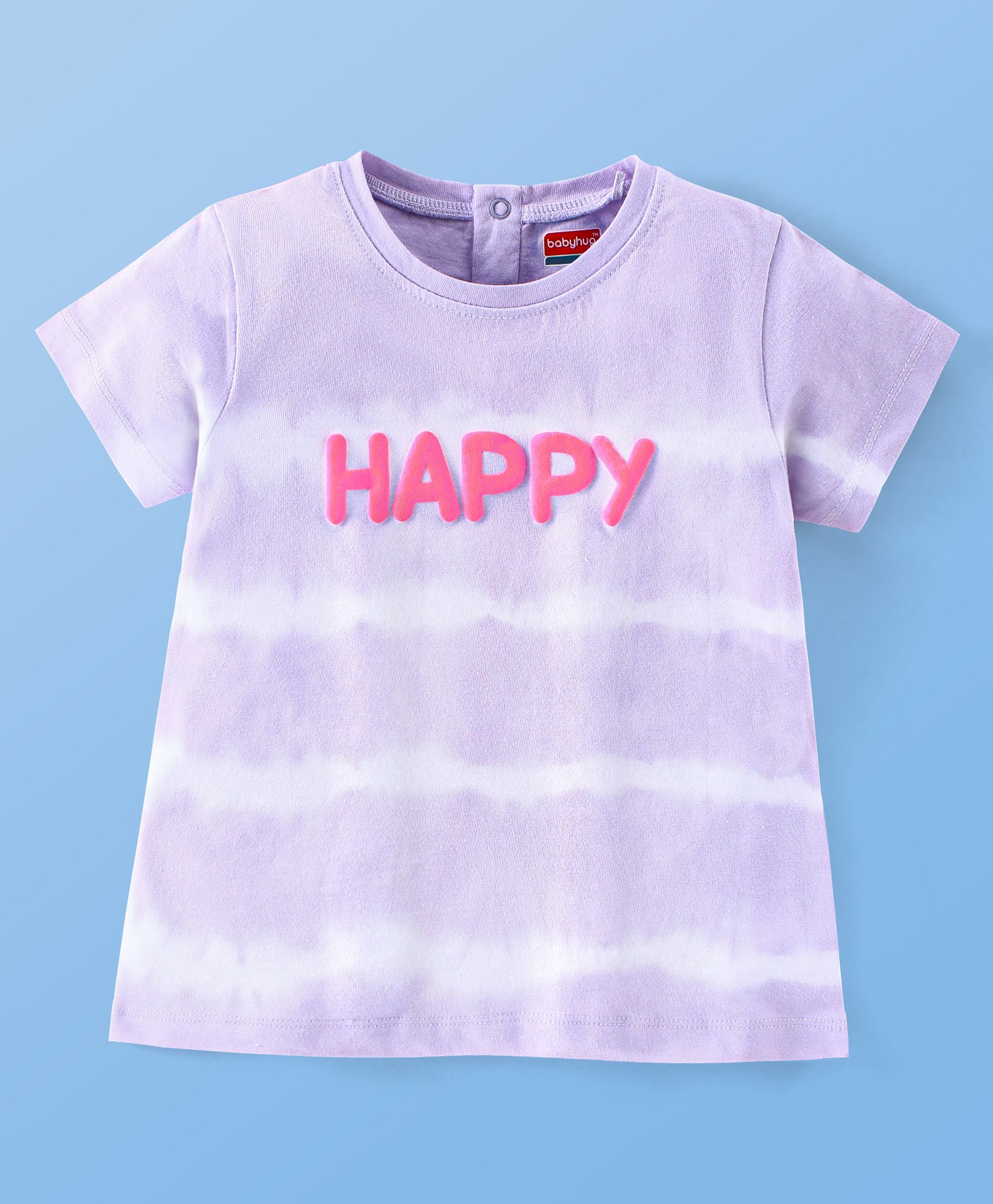 Babyhug 100% Cotton Half Sleeves Tie & Dye Tee With Text Graphics & Happy Puff Print - Purple-image-41