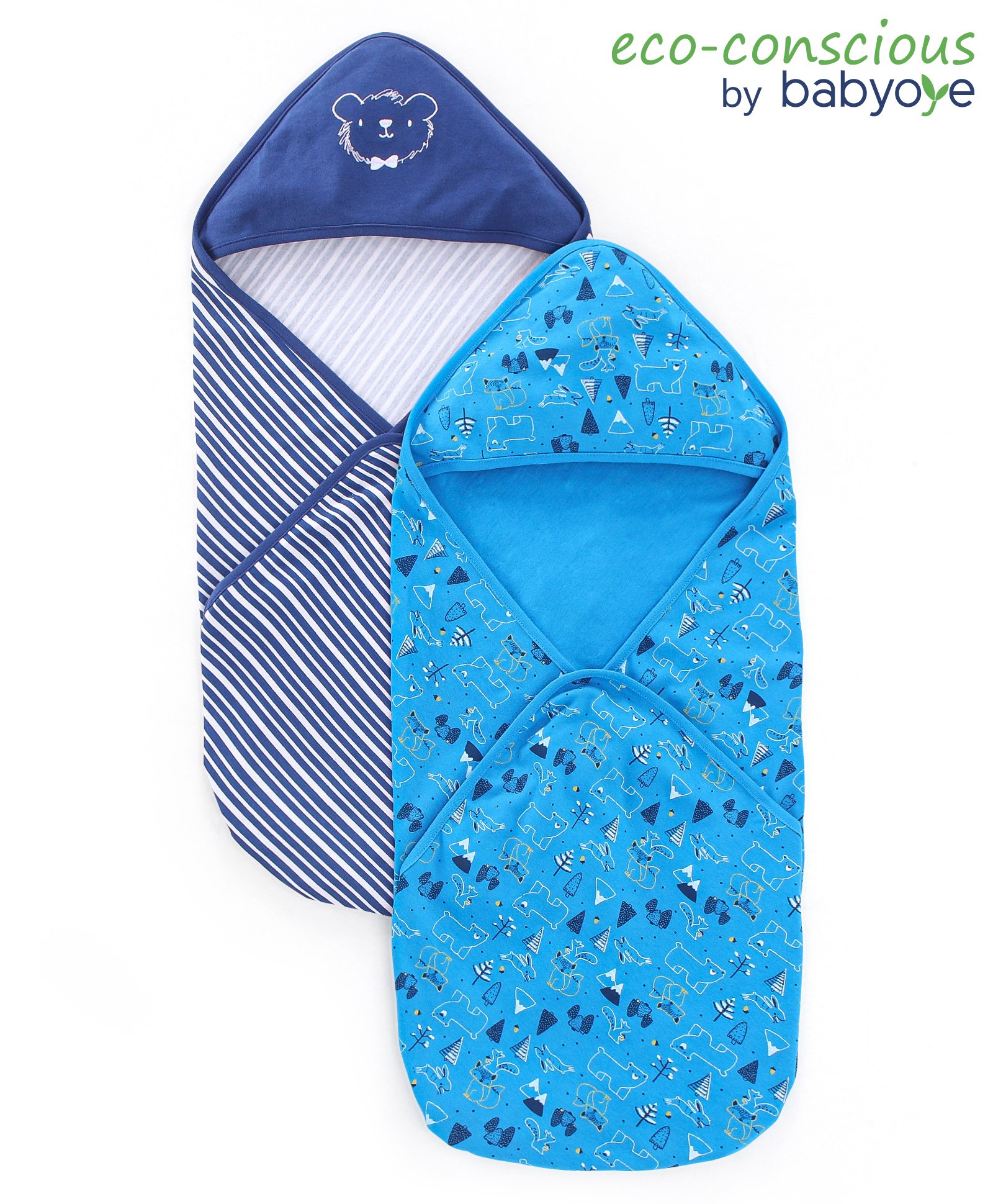 Babyoye Male 100% Organic Cotton with Eco-Jiva Finish Bear Printed Towel & Wrappers L 81 x B 79 cm - Blue-picture-18