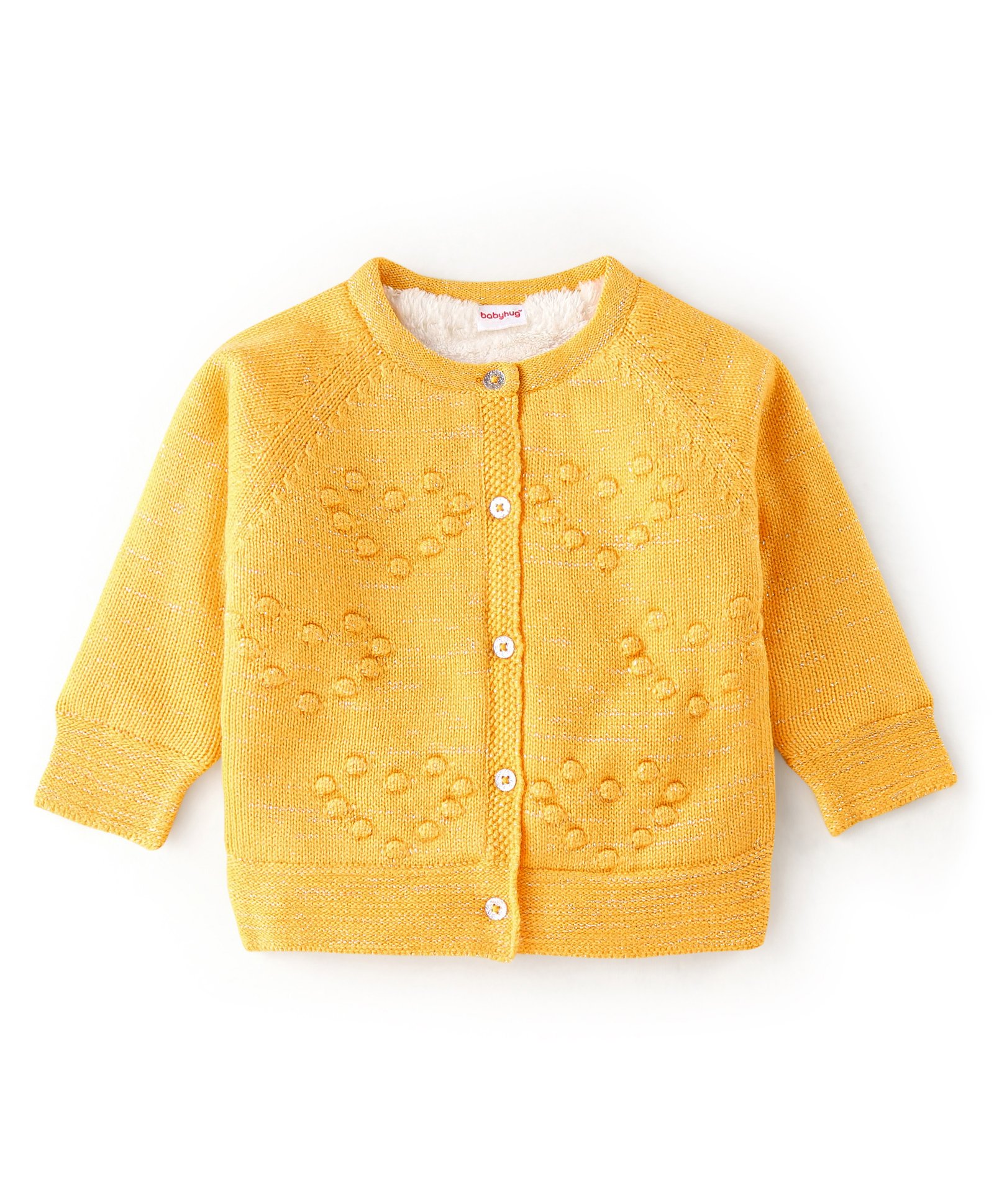 Babyhug 100% Acrylic Knit Full Sleeves Heart Print Sweater - Yellow-image-6