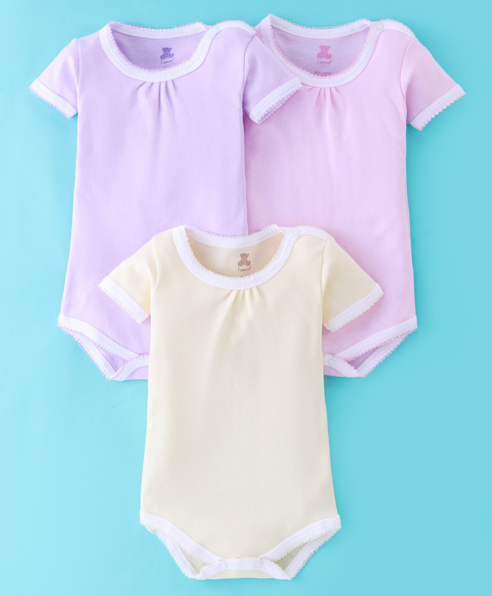 I Bears Interlock Half Sleeves Solid Onesies Pack of 3 (Color May Vary)-picture-28