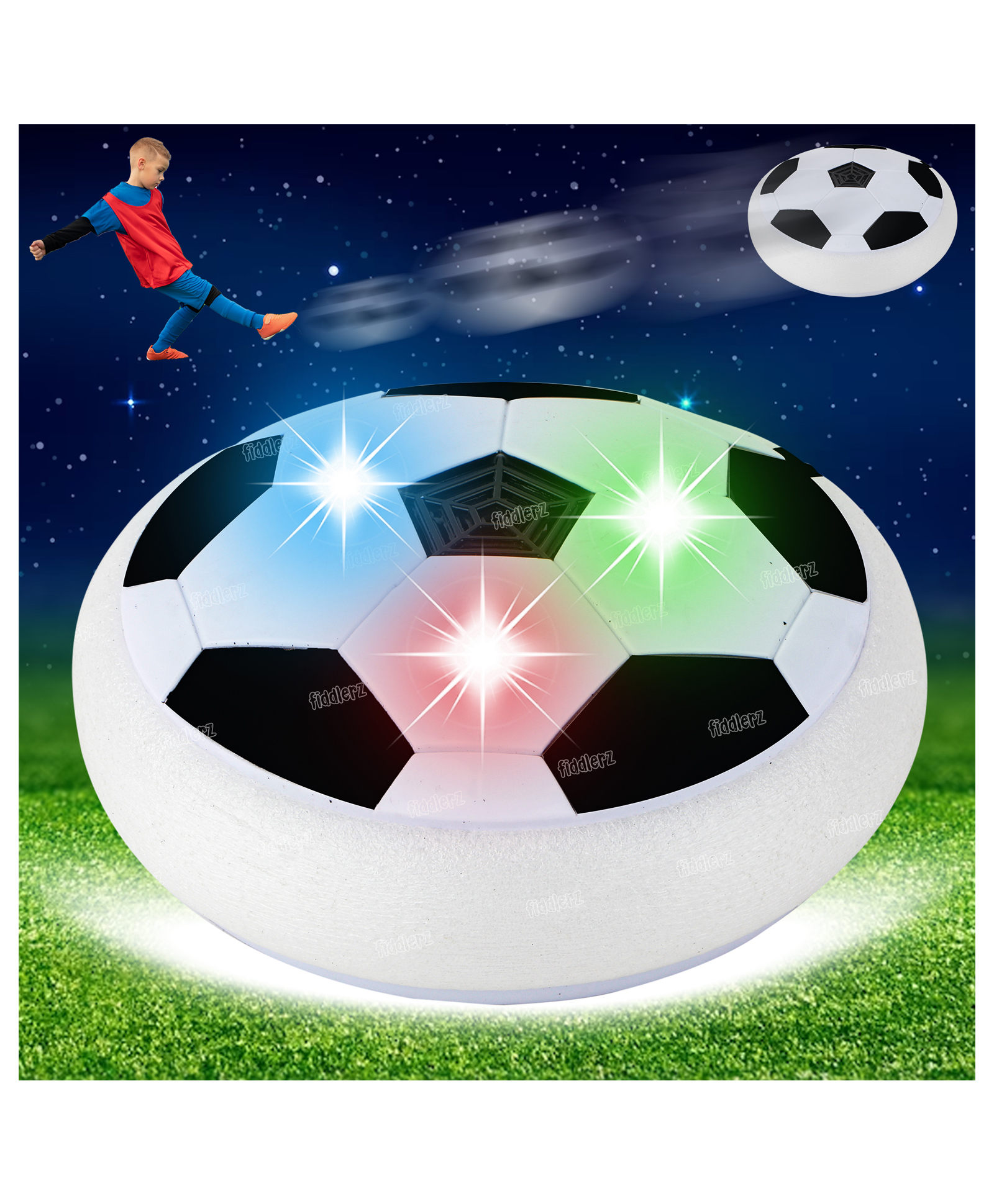 Fiddlerz Air Power Soccer Football Hover Disc Toy with Foam Bumpers and Light up Led Lights Kids Sports Ball Game for Indoor & Outdoor Play Gift for Kids - Multicolour-image-21
