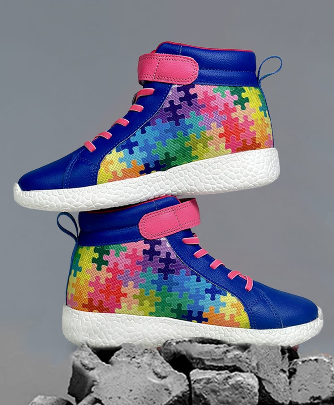 KazarMax Hopits Puzzle Mesh Designed High Top Unisex Sneakers - Blue-image-7